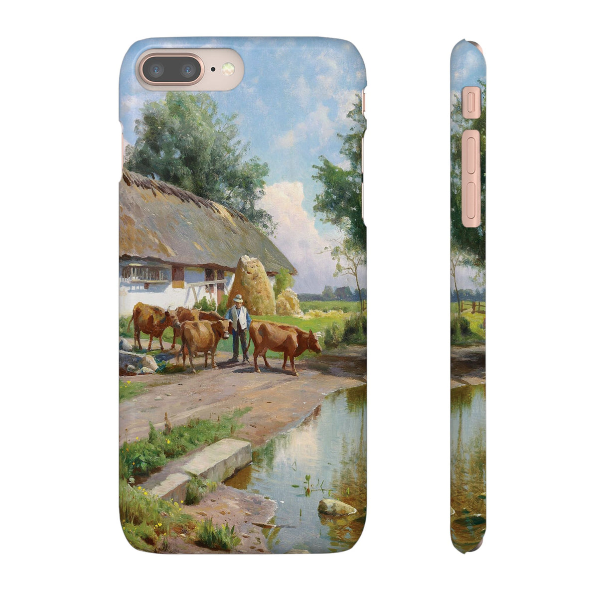 The cows are watered at the village pond in Stroby Egede Denmark by Peder Mork Monsted - iPhone Slim Case
