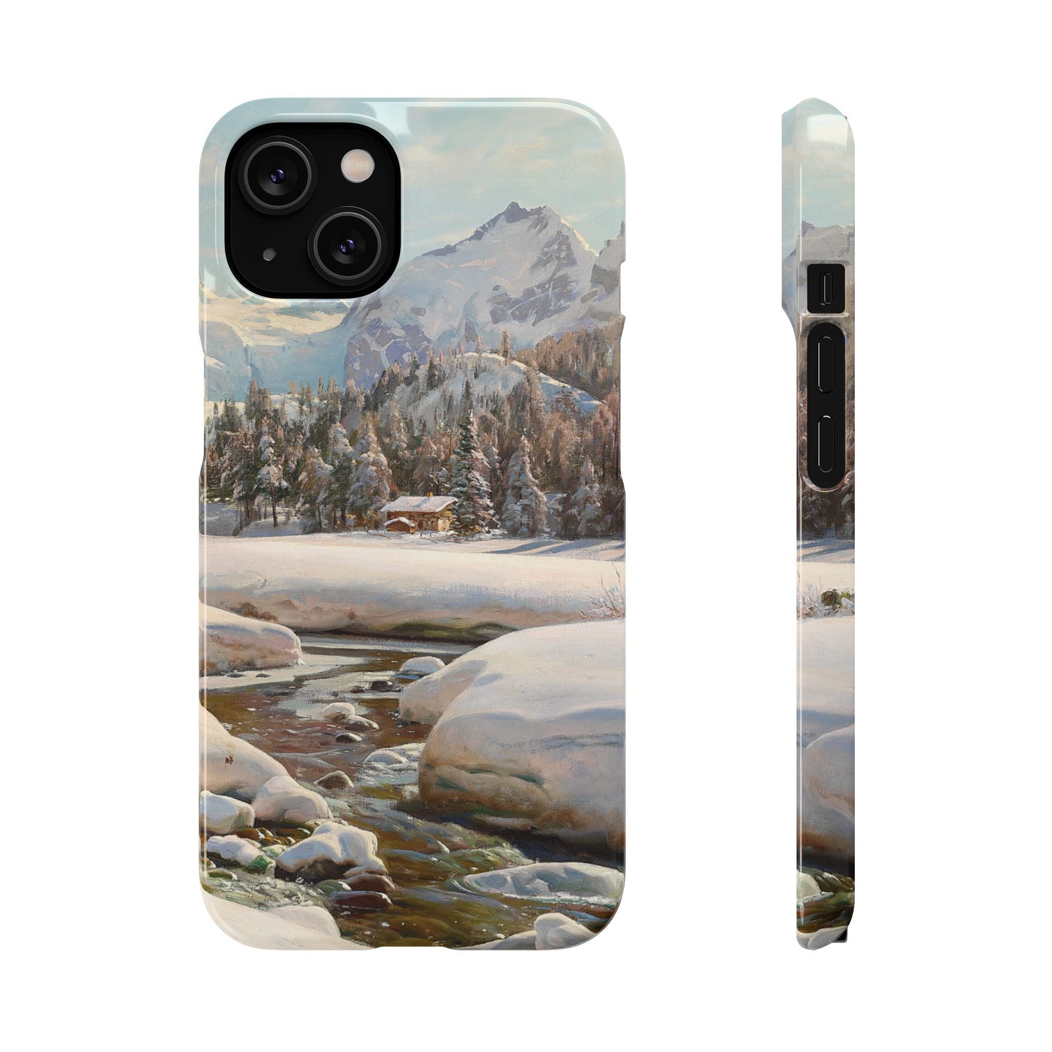 Winter landscape in Switzerland near Engadin by Peder Mork Monsted - iPhone Slim Case