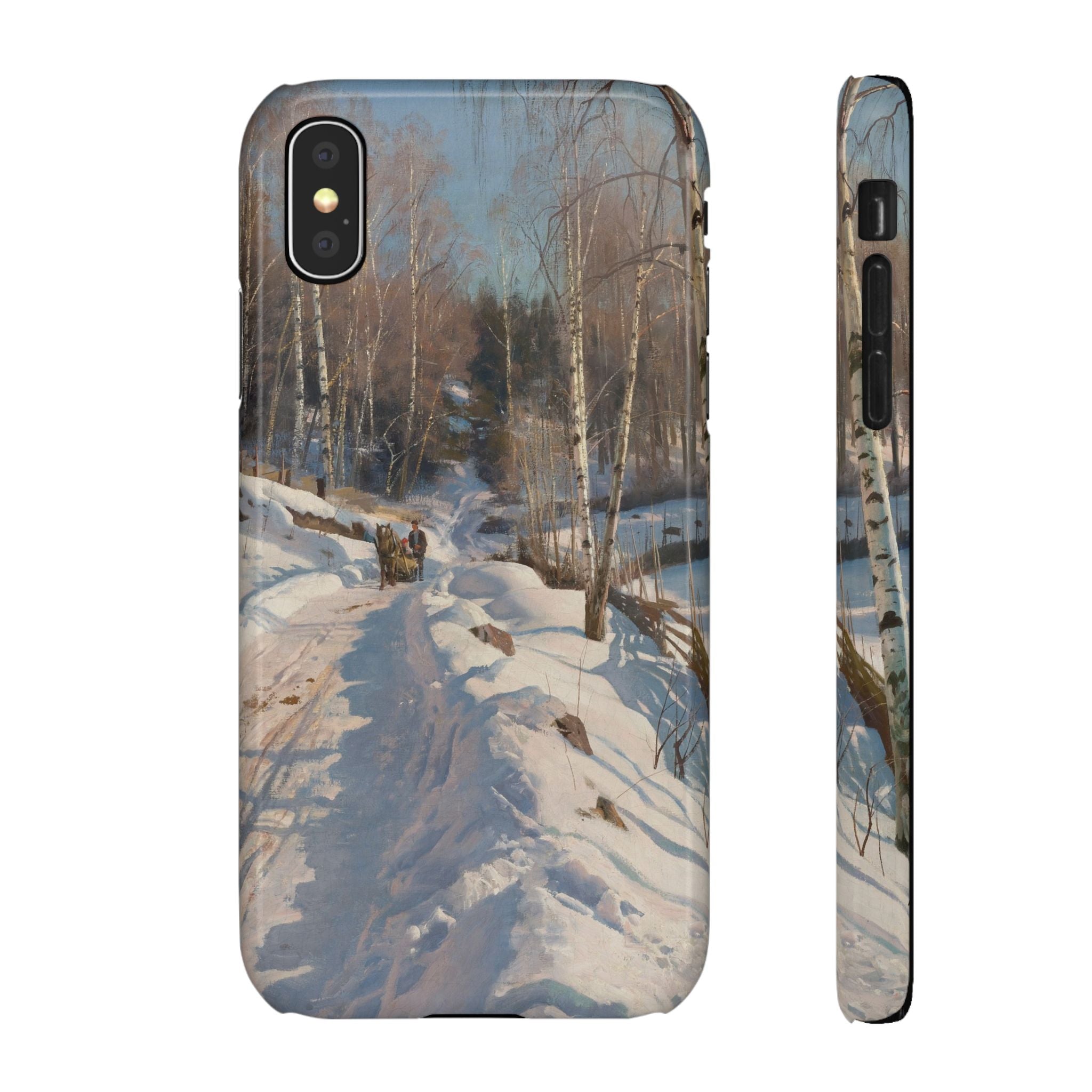 Sleigh ride on a sunny winter day by Peder Mork Monsted - iPhone Slim Case