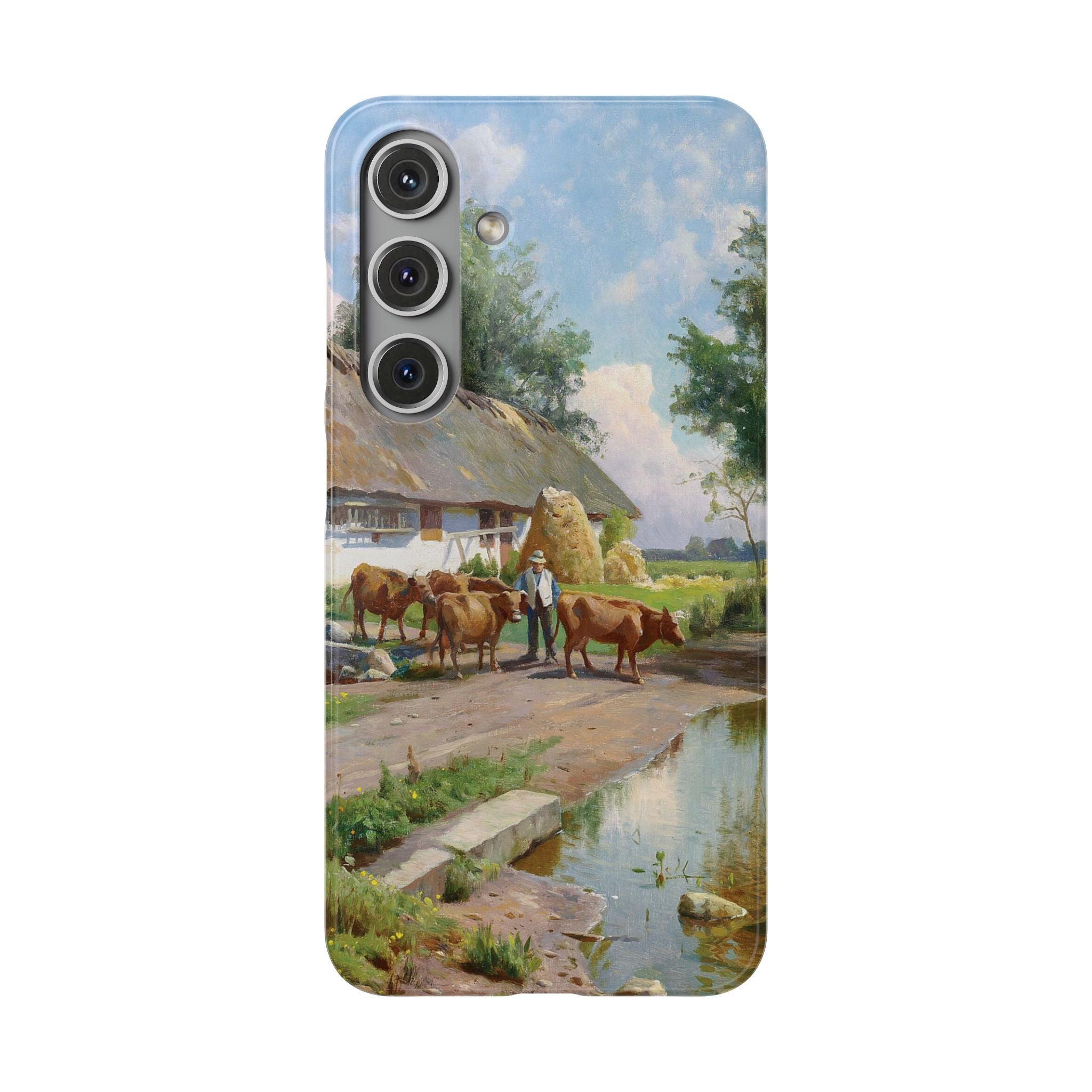 The cows are watered at the village pond in Stroby Egede Denmark by Peder Mork Monsted - Samsung Slim Case