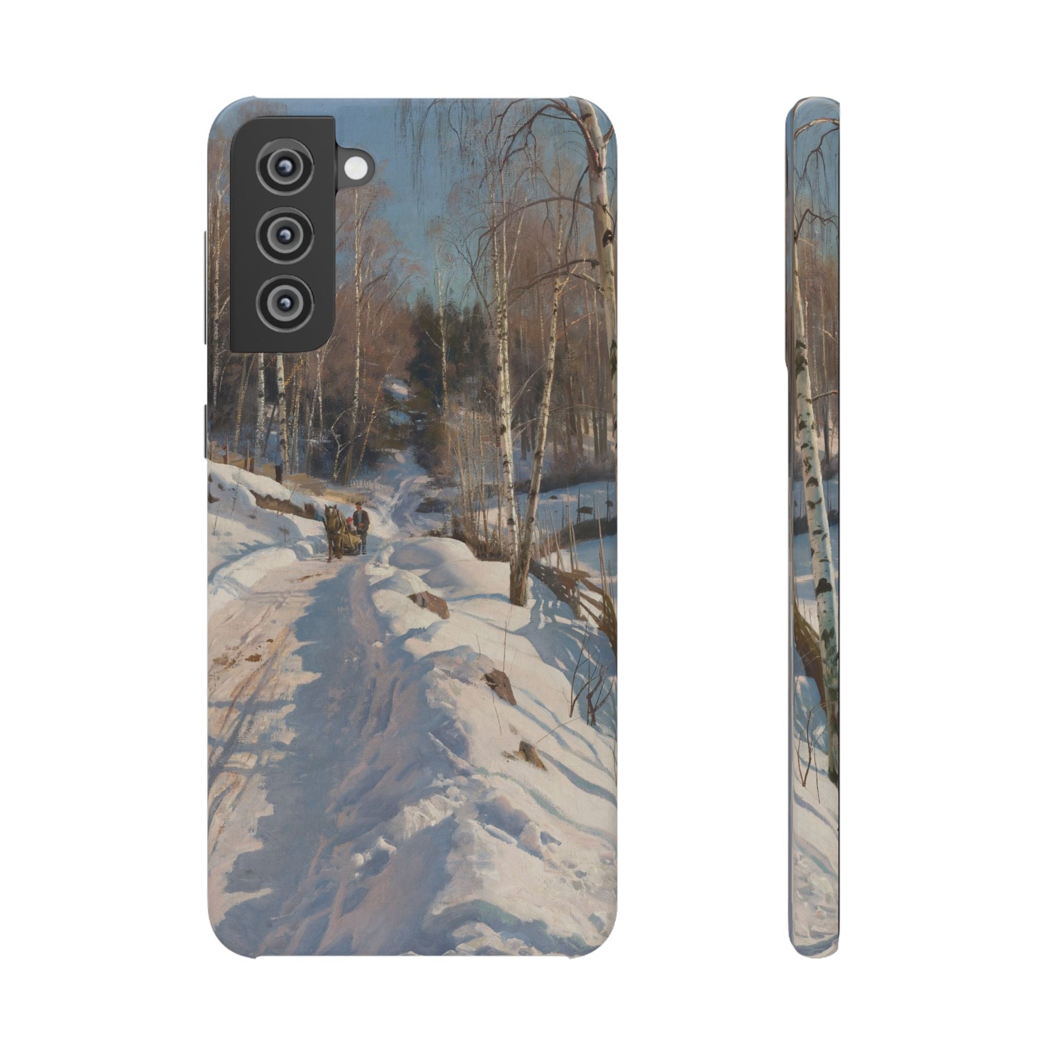 Sleigh ride on a sunny winter day by Peder Mork Monsted - Samsung Slim Case