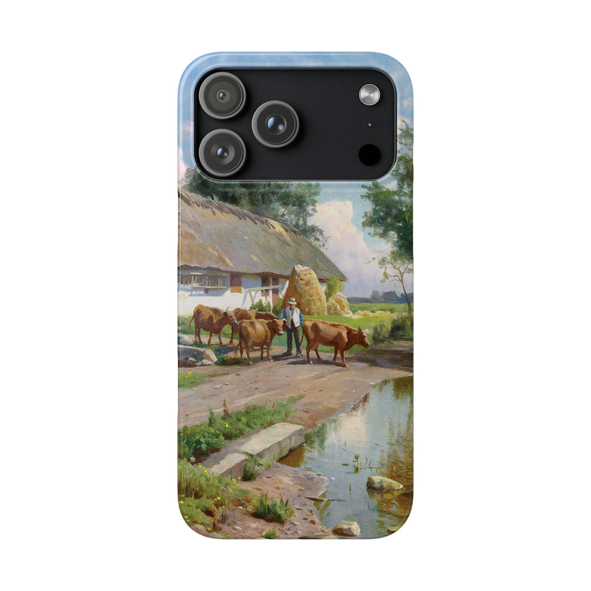 The cows are watered at the village pond in Stroby Egede Denmark by Peder Mork Monsted - iPhone Slim Case
