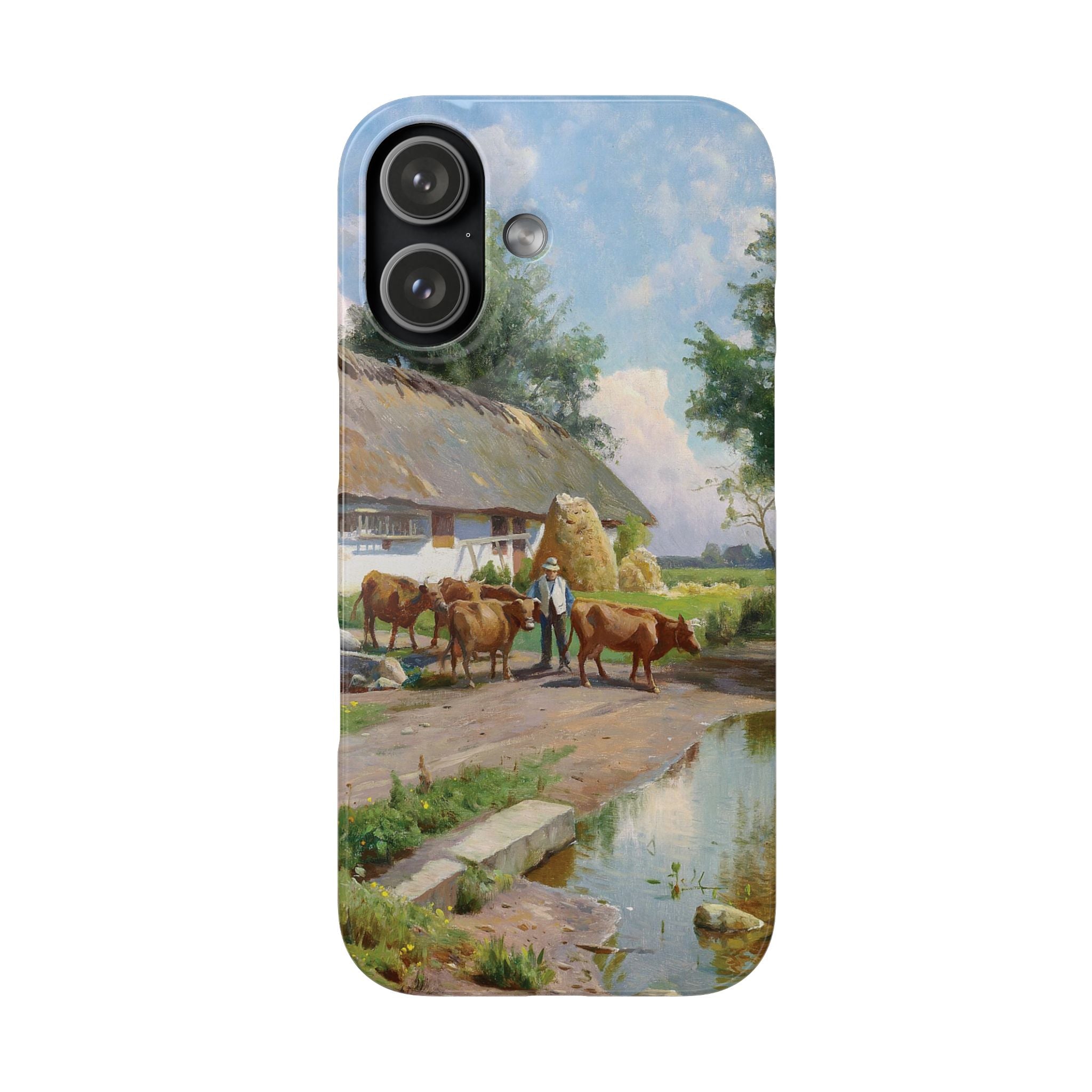 The cows are watered at the village pond in Stroby Egede Denmark by Peder Mork Monsted - iPhone Slim Case