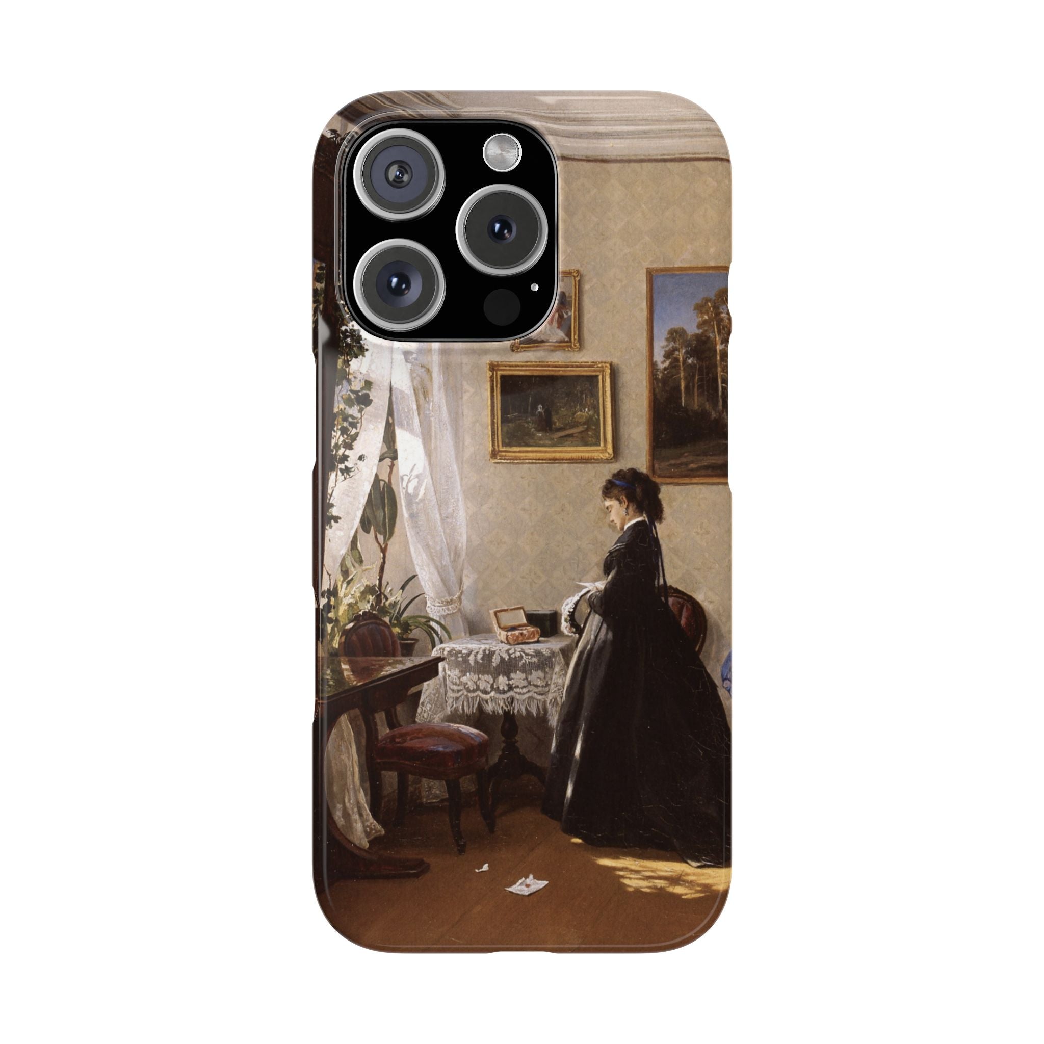 In front of the mirror by Ivan Ivanovich Shishkin - iPhone Slim Case