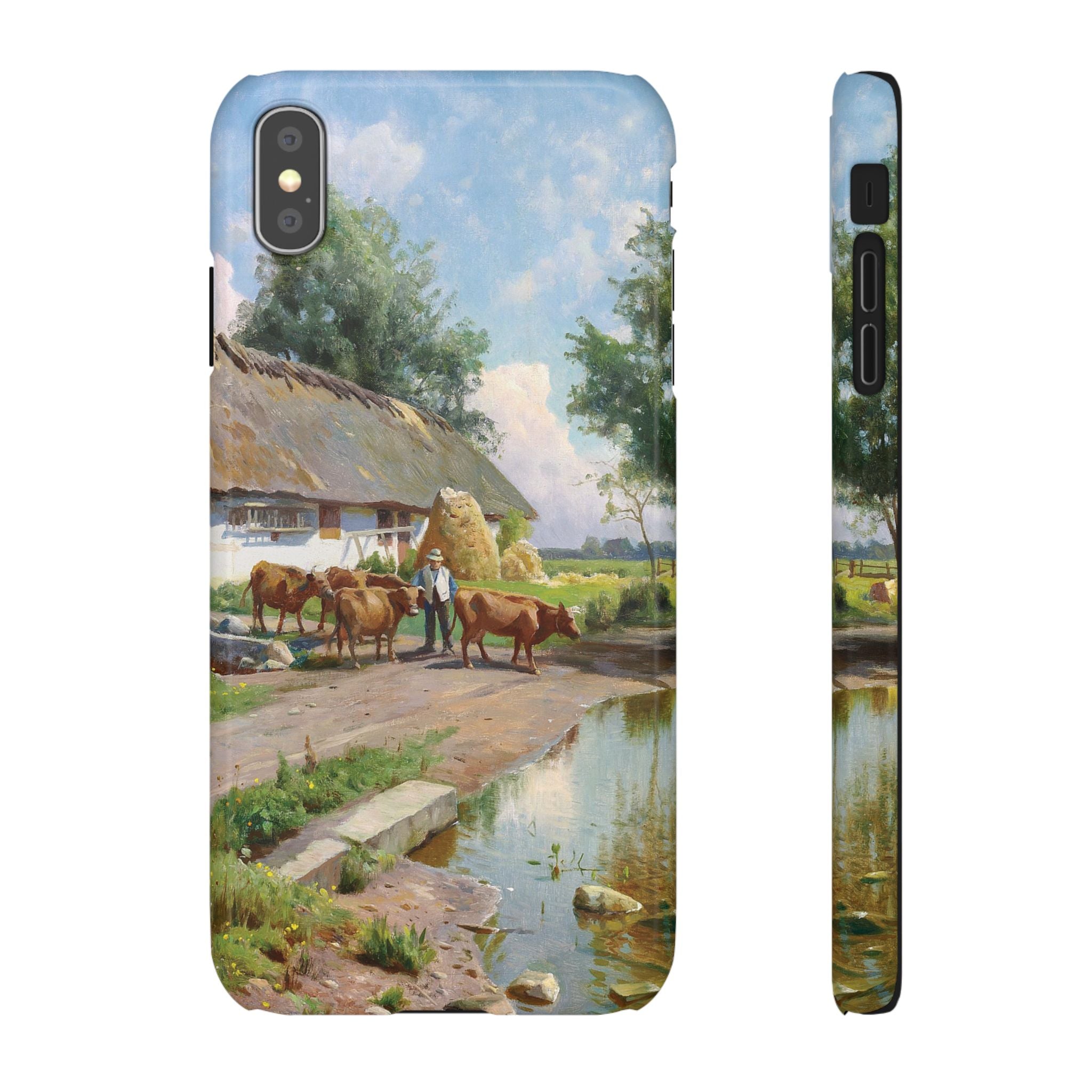 The cows are watered at the village pond in Stroby Egede Denmark by Peder Mork Monsted - iPhone Slim Case
