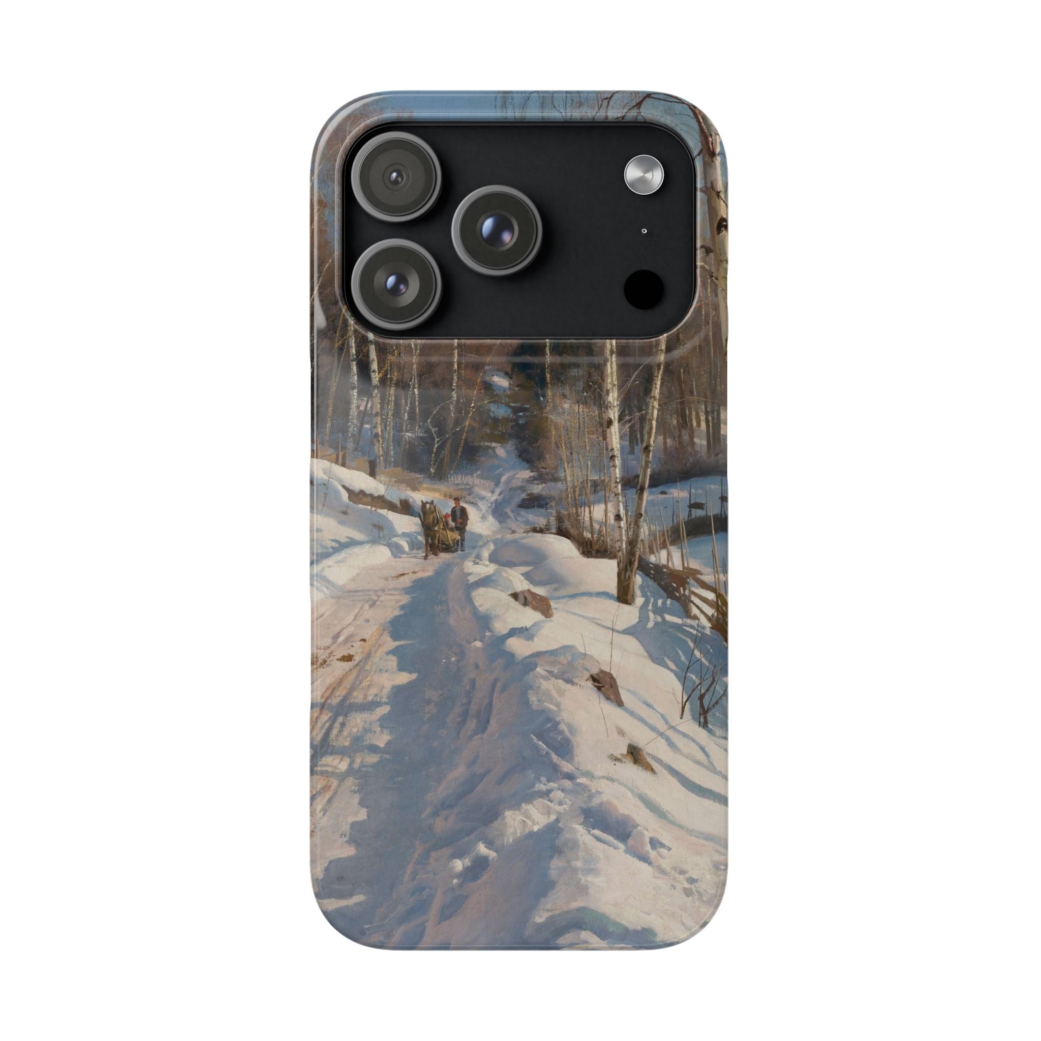 Sleigh ride on a sunny winter day by Peder Mork Monsted - iPhone Slim Case
