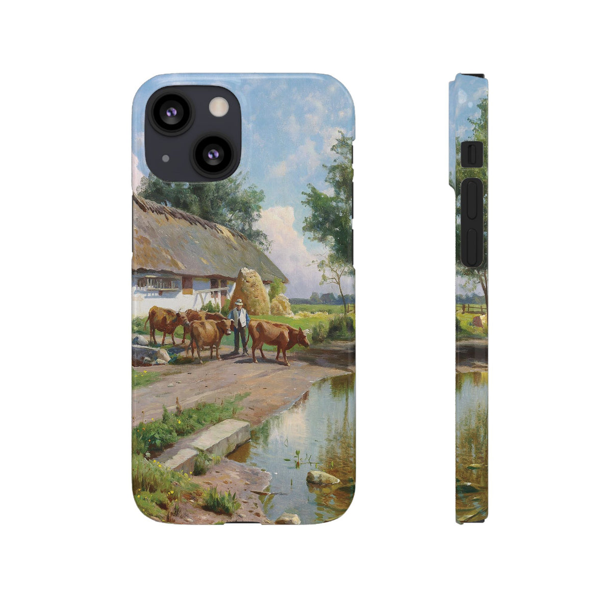 The cows are watered at the village pond in Stroby Egede Denmark by Peder Mork Monsted - iPhone Slim Case