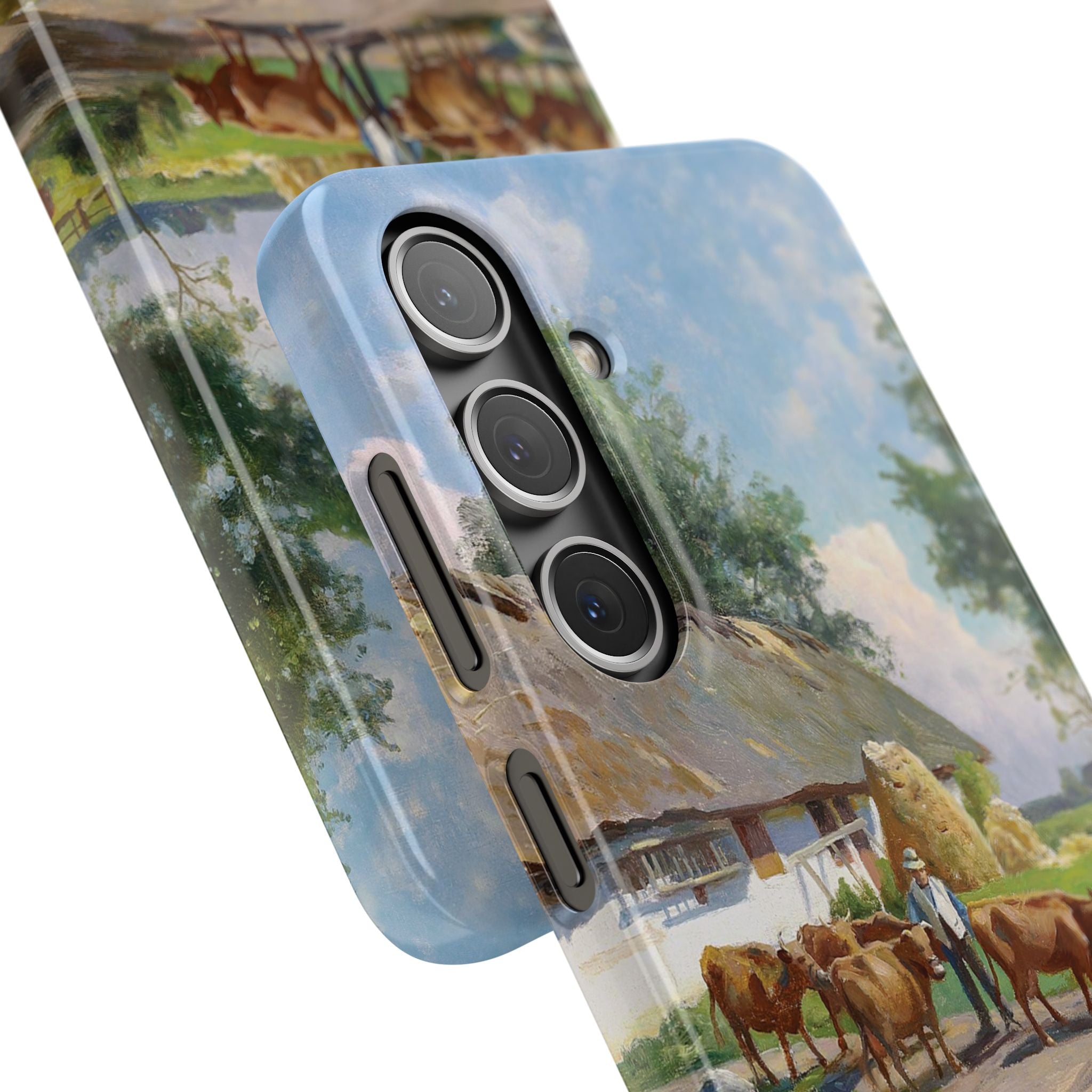 The cows are watered at the village pond in Stroby Egede Denmark by Peder Mork Monsted - Samsung Slim Case