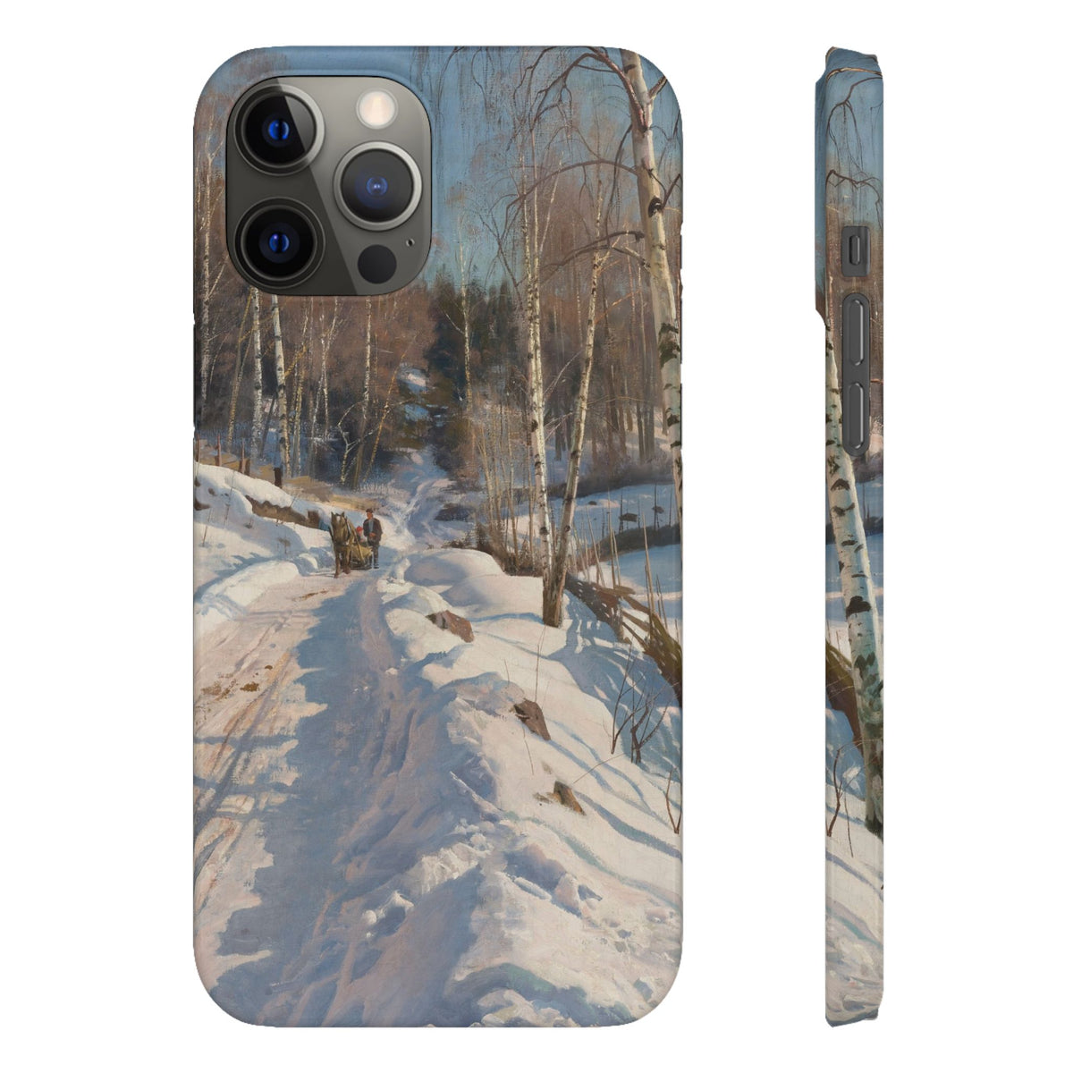 Sleigh ride on a sunny winter day by Peder Mork Monsted - iPhone Slim Case