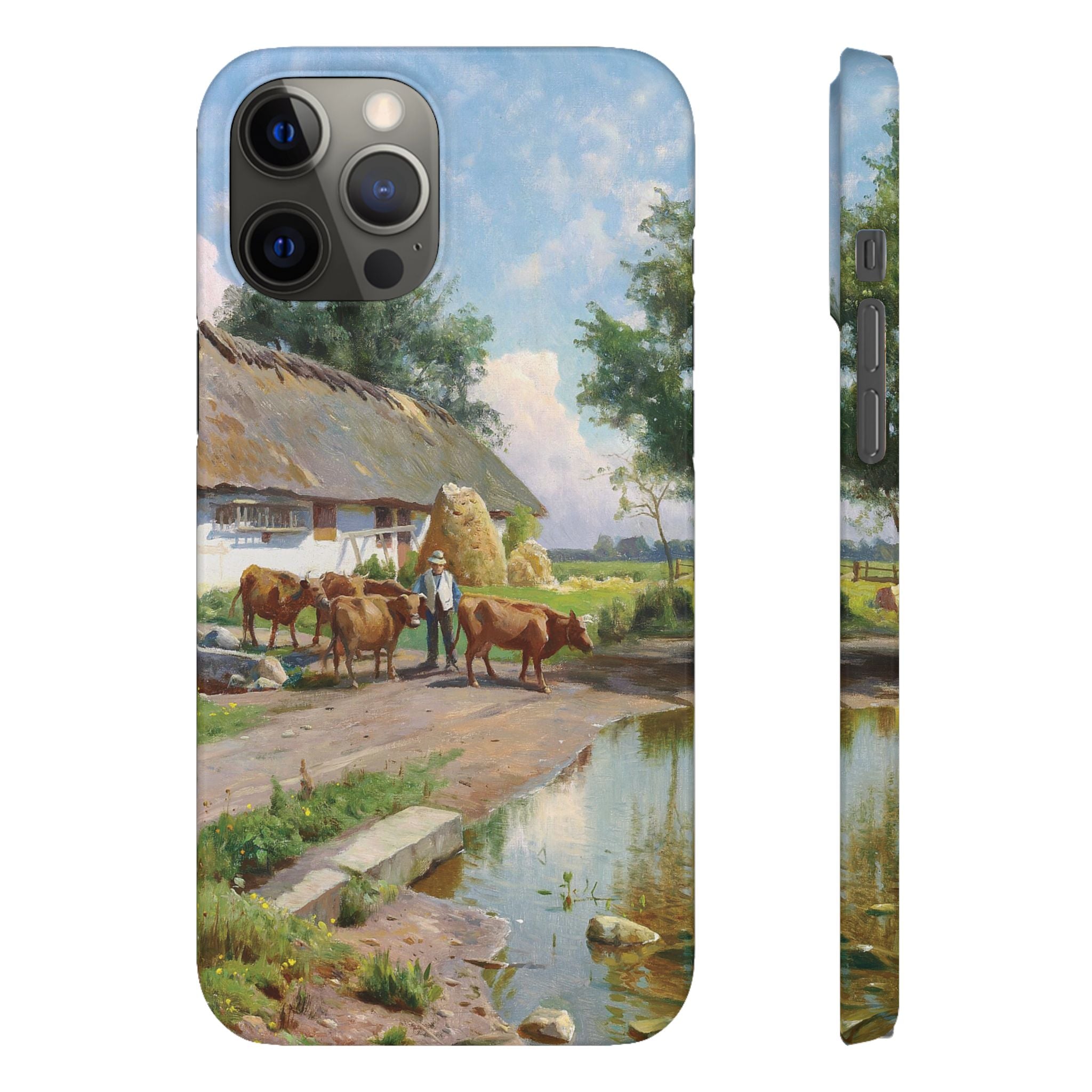 The cows are watered at the village pond in Stroby Egede Denmark by Peder Mork Monsted - iPhone Slim Case