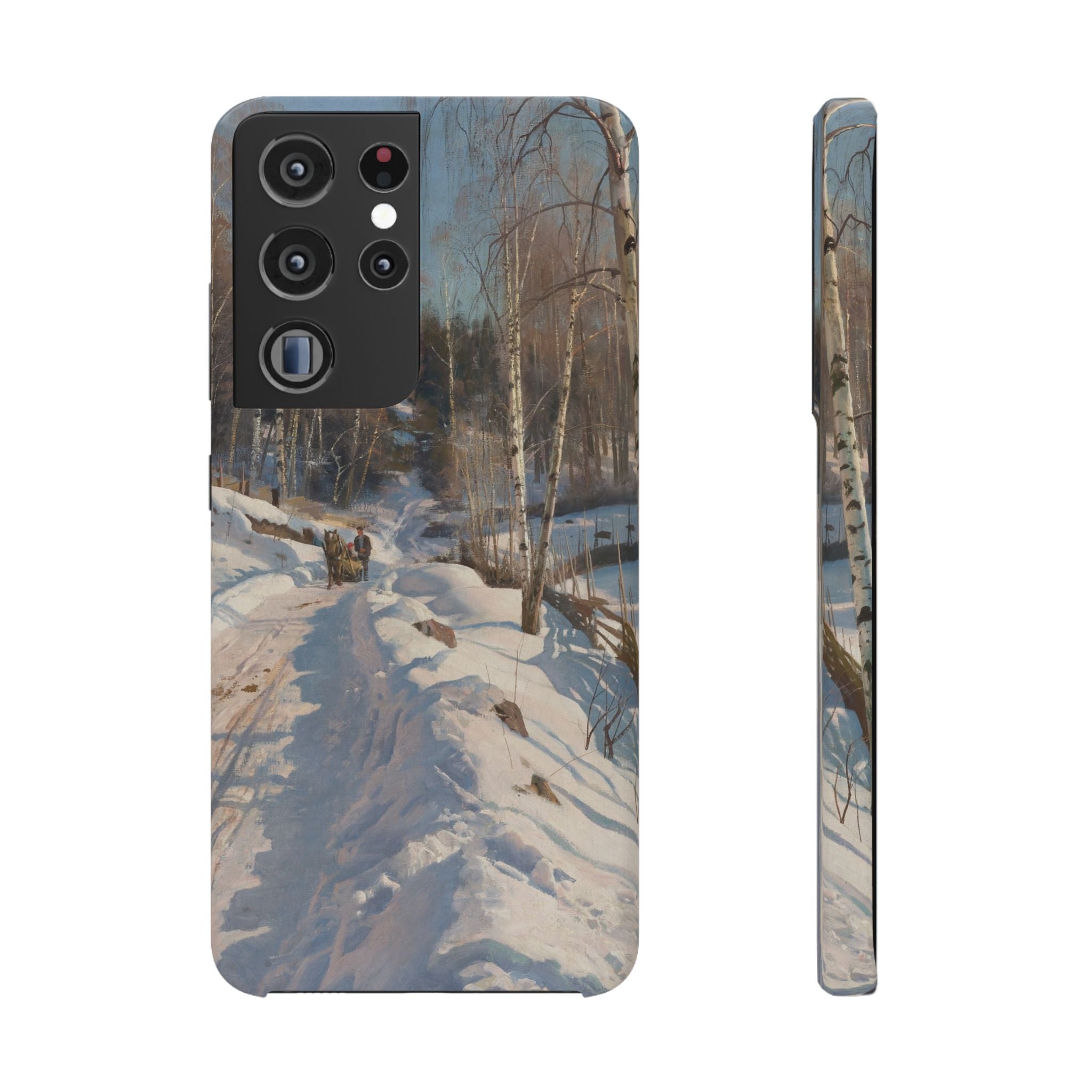 Sleigh ride on a sunny winter day by Peder Mork Monsted - Samsung Slim Case