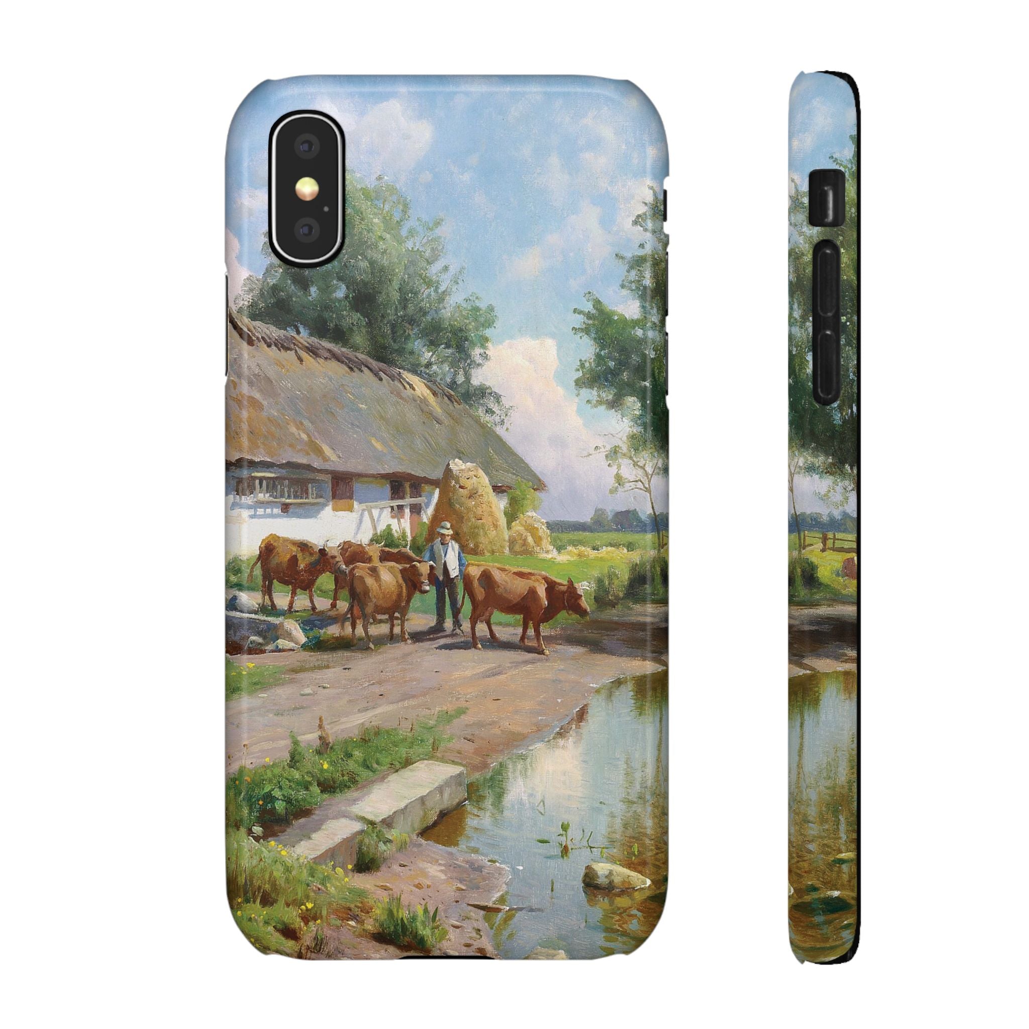 The cows are watered at the village pond in Stroby Egede Denmark by Peder Mork Monsted - iPhone Slim Case