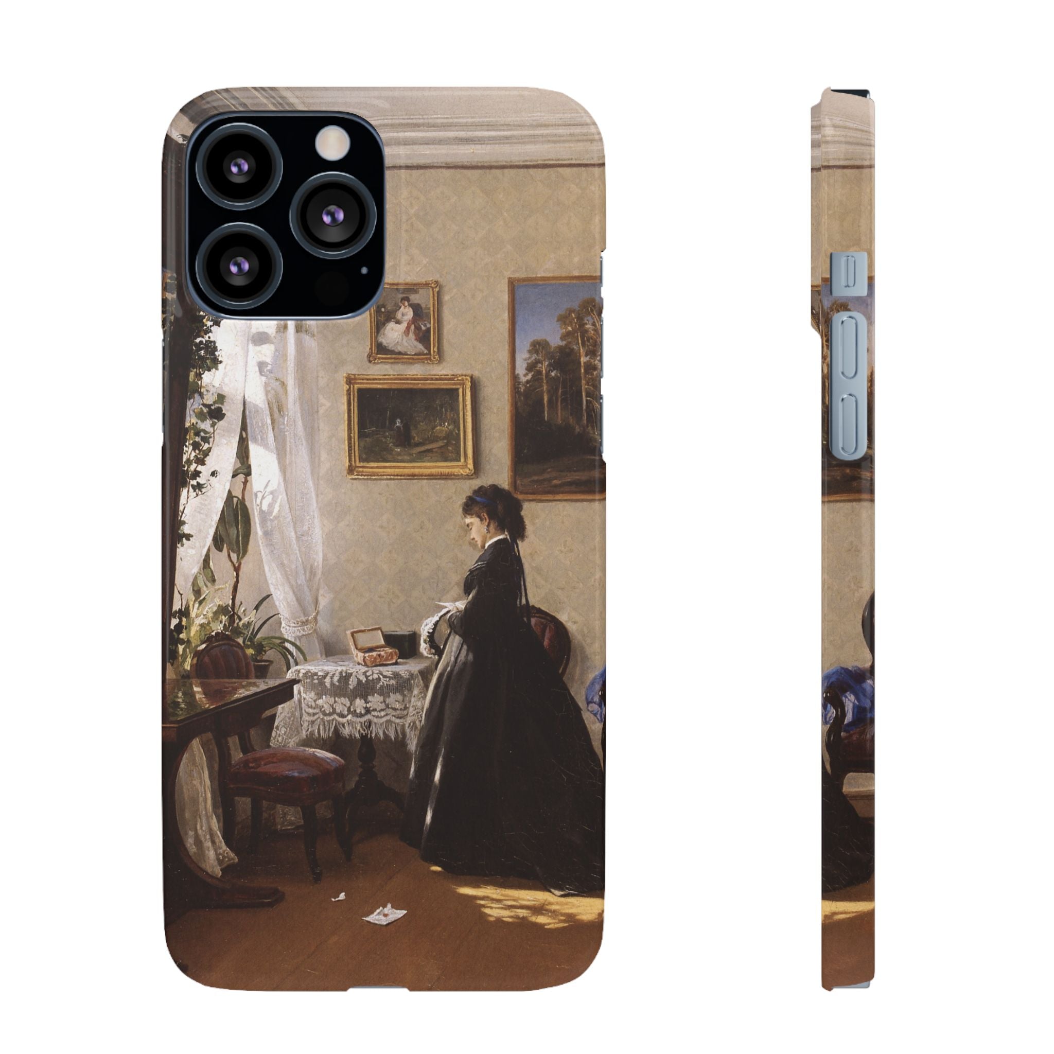 In front of the mirror by Ivan Ivanovich Shishkin - iPhone Slim Case
