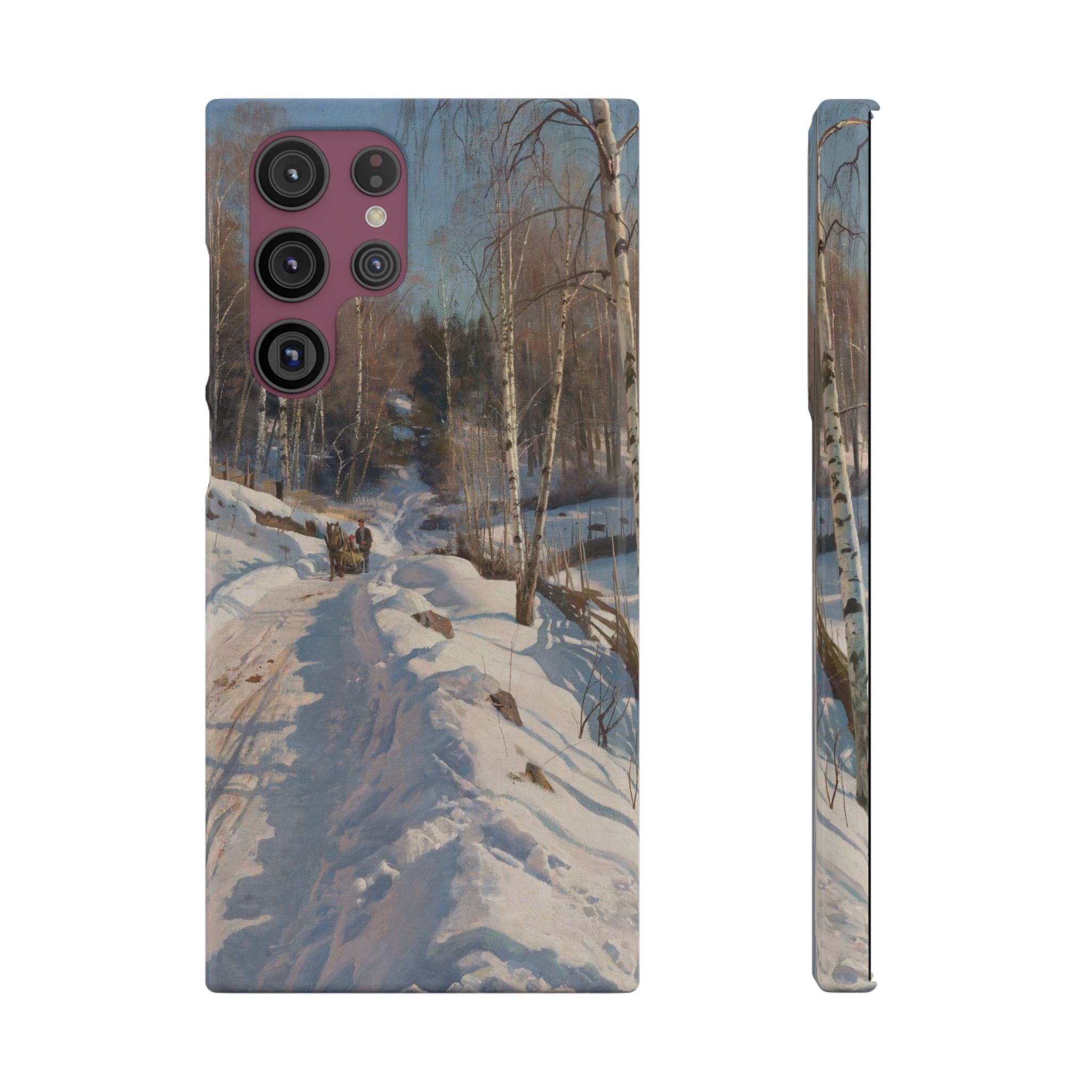 Sleigh ride on a sunny winter day by Peder Mork Monsted - Samsung Slim Case