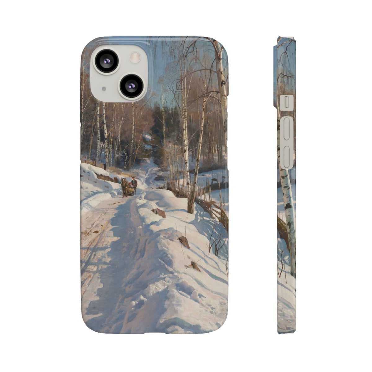 Sleigh ride on a sunny winter day by Peder Mork Monsted - iPhone Slim Case