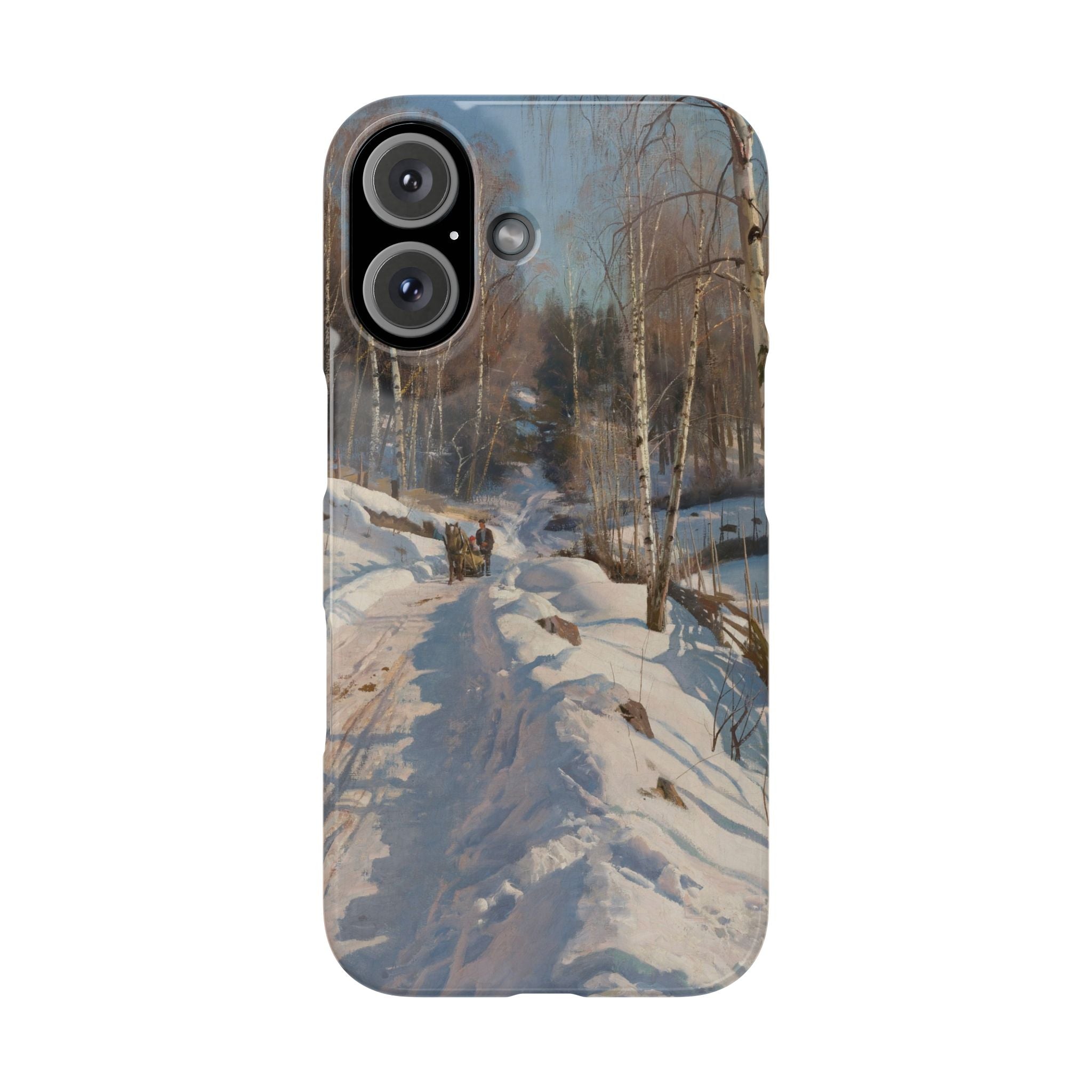 Sleigh ride on a sunny winter day by Peder Mork Monsted - iPhone Slim Case