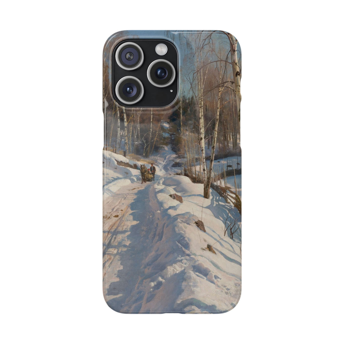 Sleigh ride on a sunny winter day by Peder Mork Monsted - iPhone Slim Case