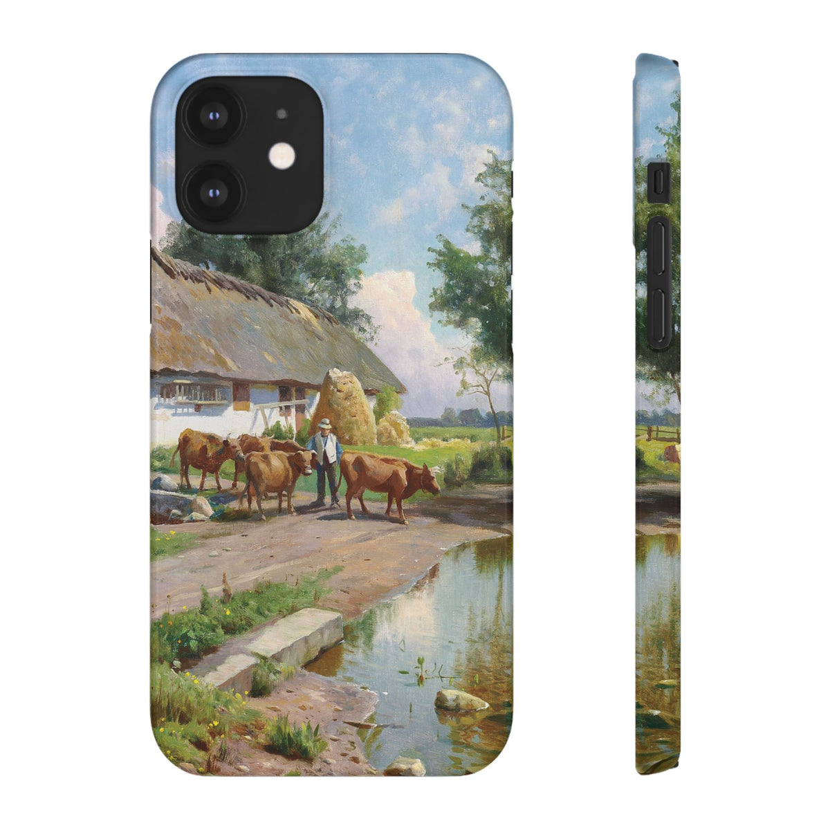 The cows are watered at the village pond in Stroby Egede Denmark by Peder Mork Monsted - iPhone Slim Case