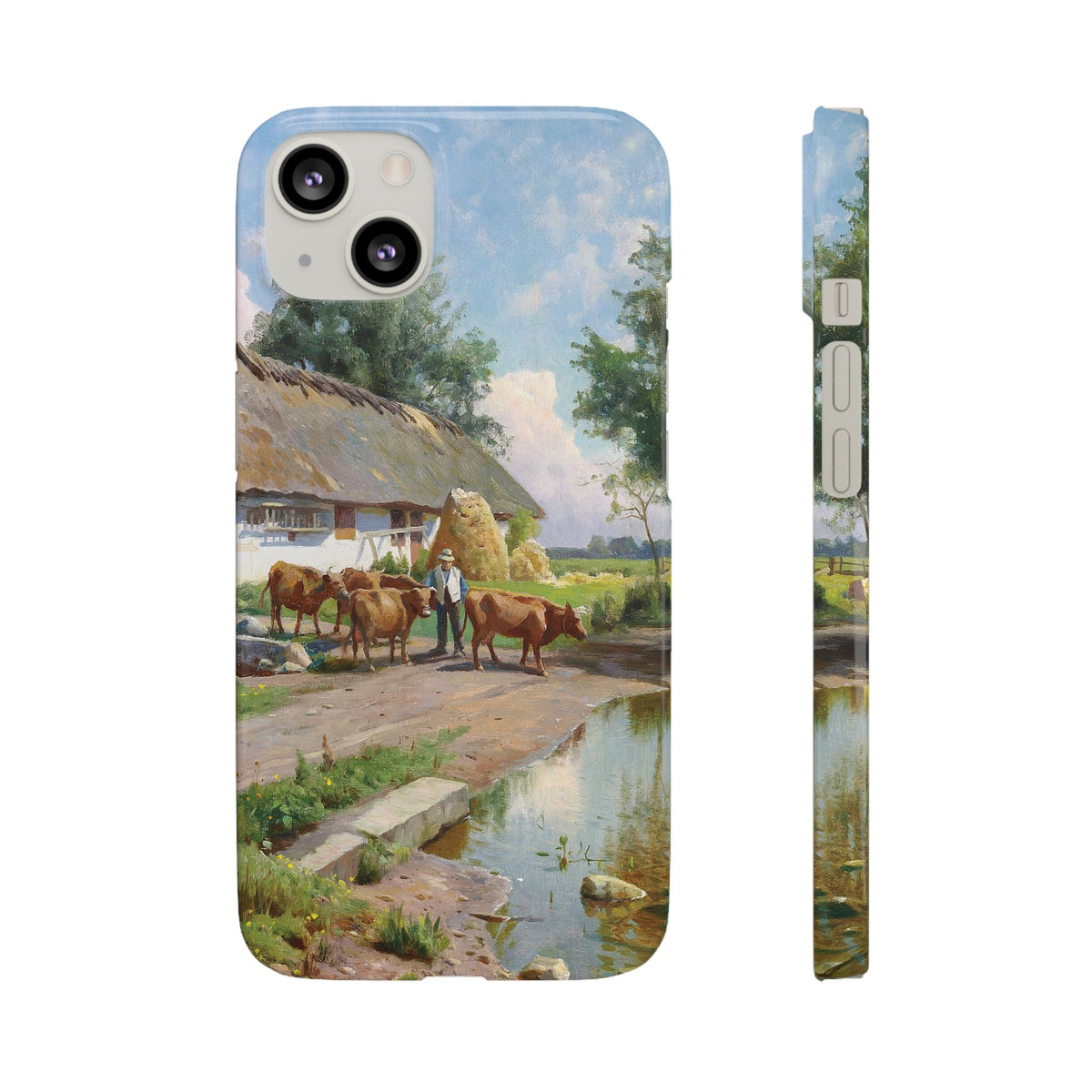 The cows are watered at the village pond in Stroby Egede Denmark by Peder Mork Monsted - iPhone Slim Case
