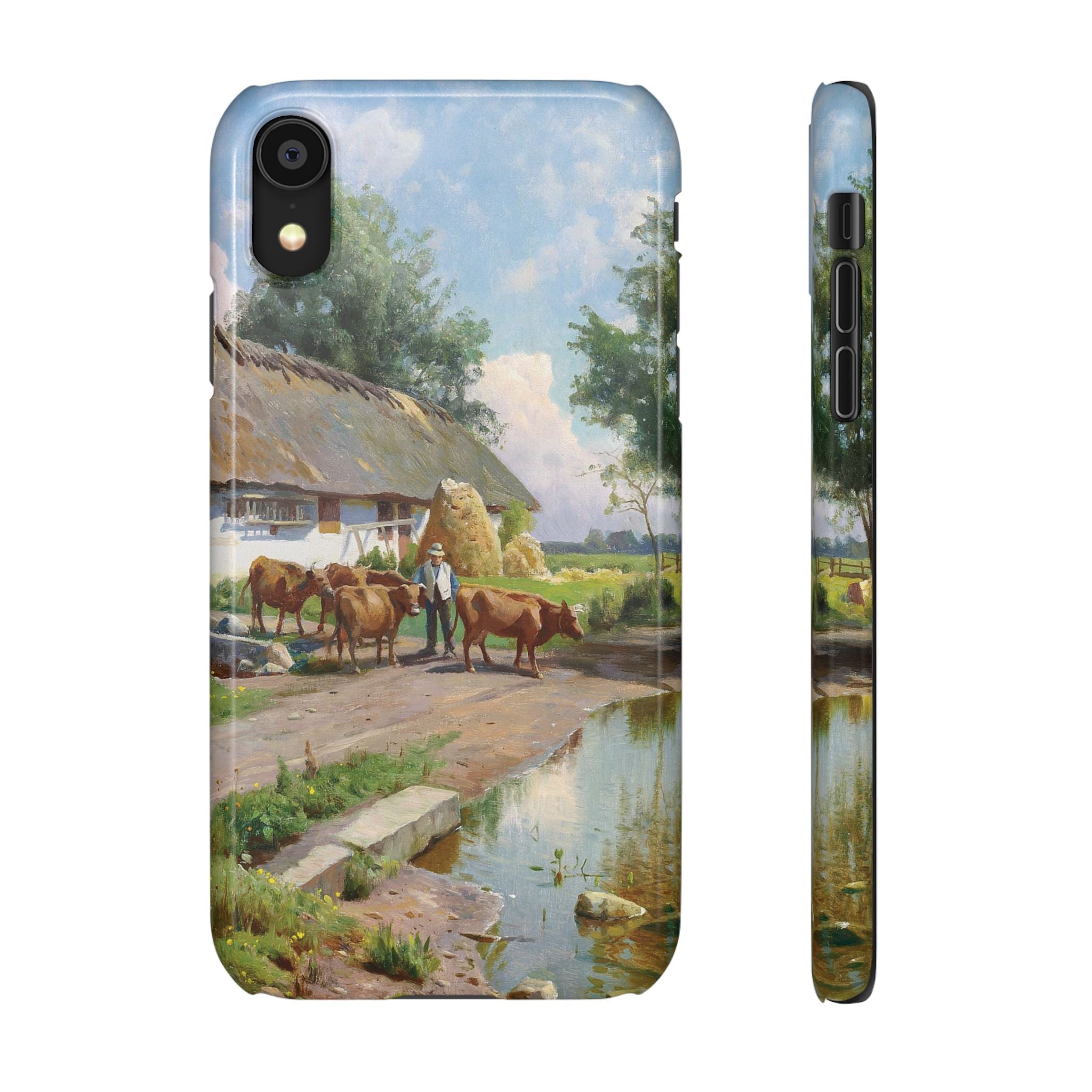 The cows are watered at the village pond in Stroby Egede Denmark by Peder Mork Monsted - iPhone Slim Case