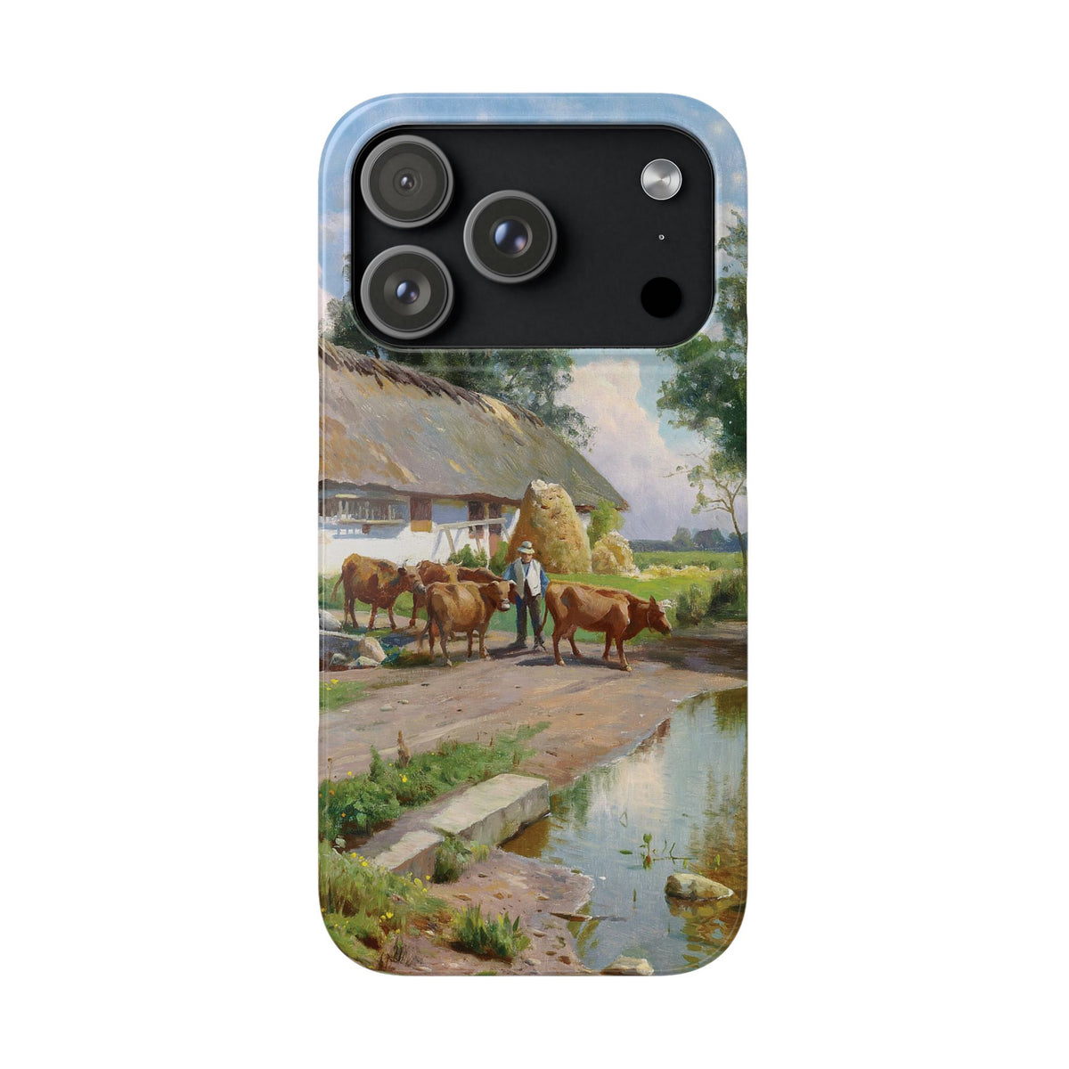 The cows are watered at the village pond in Stroby Egede Denmark by Peder Mork Monsted - iPhone Slim Case