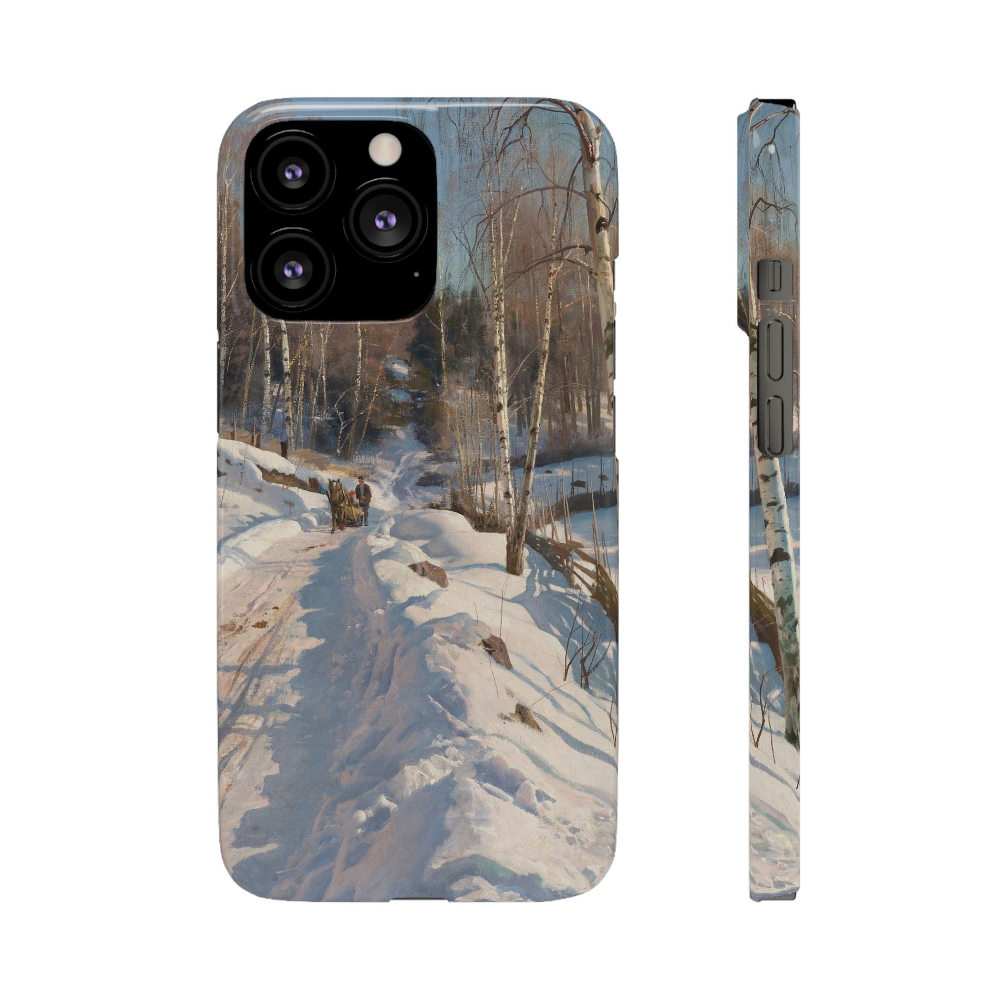 Sleigh ride on a sunny winter day by Peder Mork Monsted - iPhone Slim Case