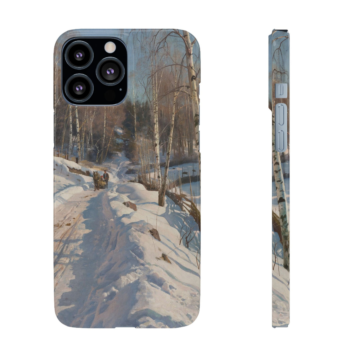 Sleigh ride on a sunny winter day by Peder Mork Monsted - iPhone Slim Case