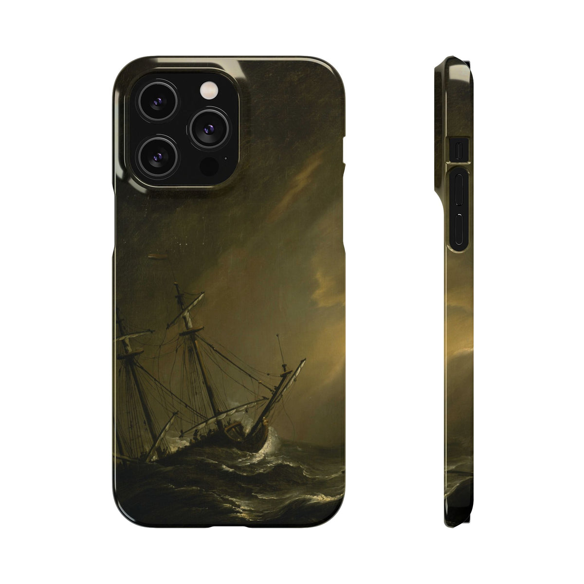 A Small Dutch Ship Riding out a Storm by Willem van de Velde - iPhone Slim Case