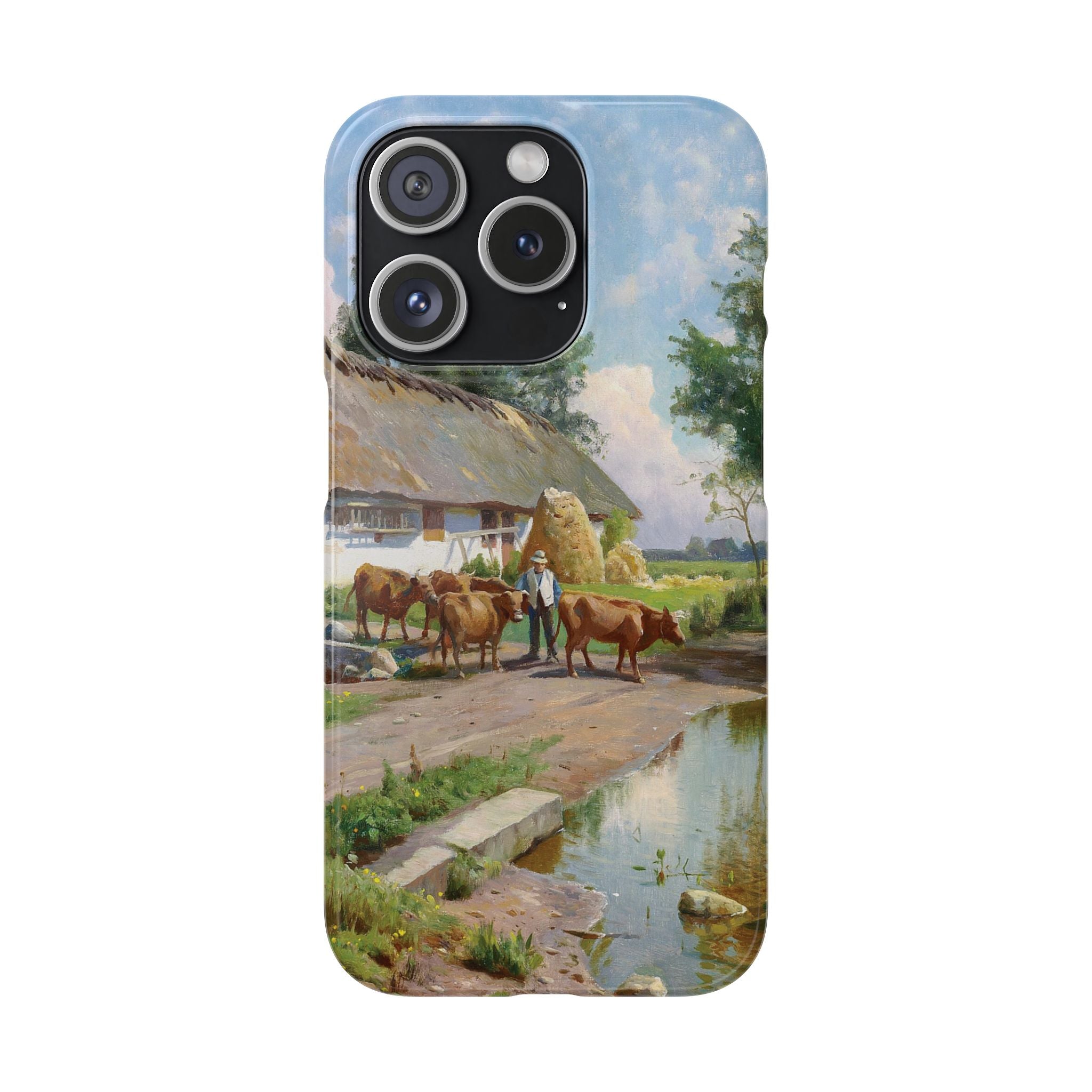 The cows are watered at the village pond in Stroby Egede Denmark by Peder Mork Monsted - iPhone Slim Case