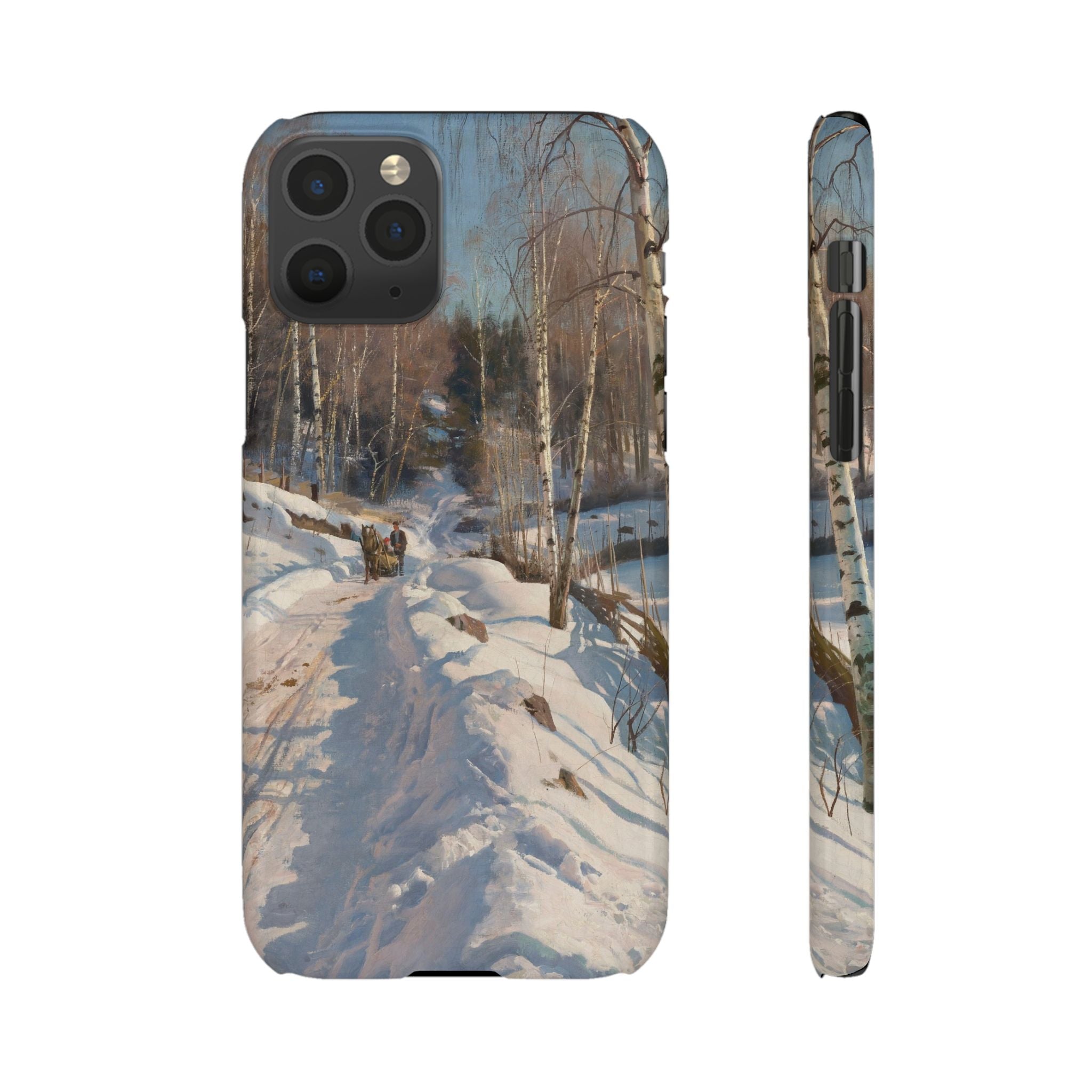Sleigh ride on a sunny winter day by Peder Mork Monsted - iPhone Slim Case