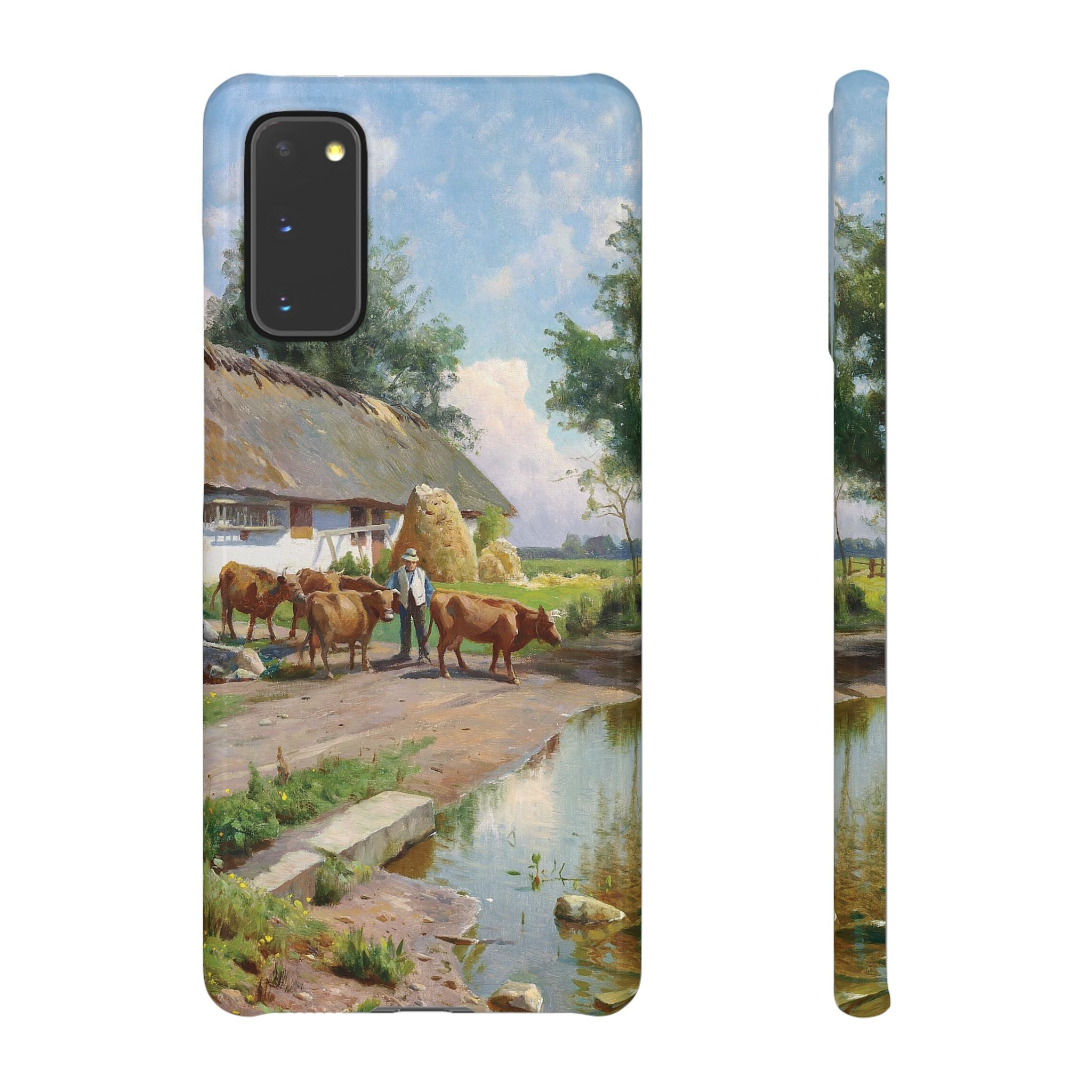 The cows are watered at the village pond in Stroby Egede Denmark by Peder Mork Monsted - Samsung Slim Case