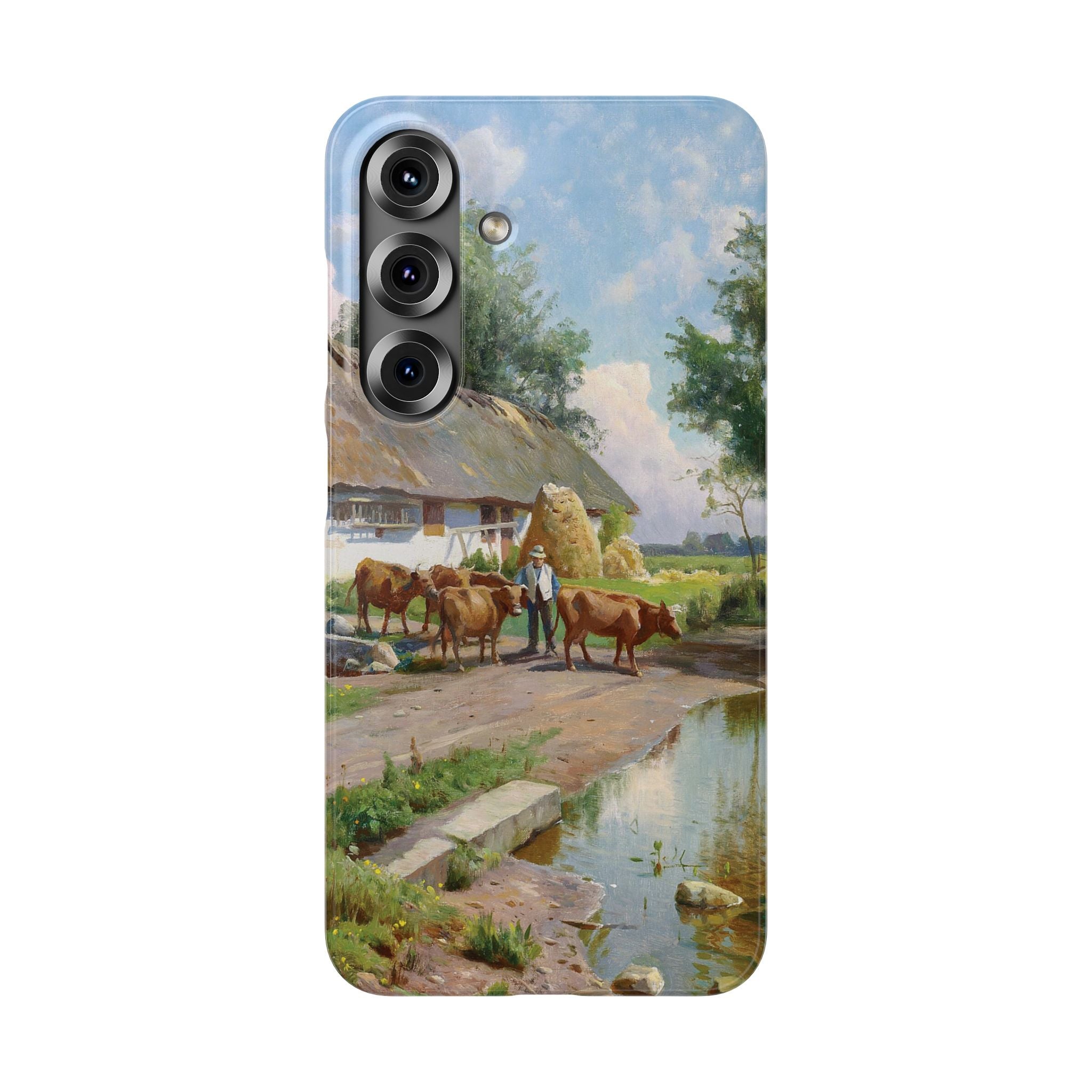 The cows are watered at the village pond in Stroby Egede Denmark by Peder Mork Monsted - Samsung Slim Case
