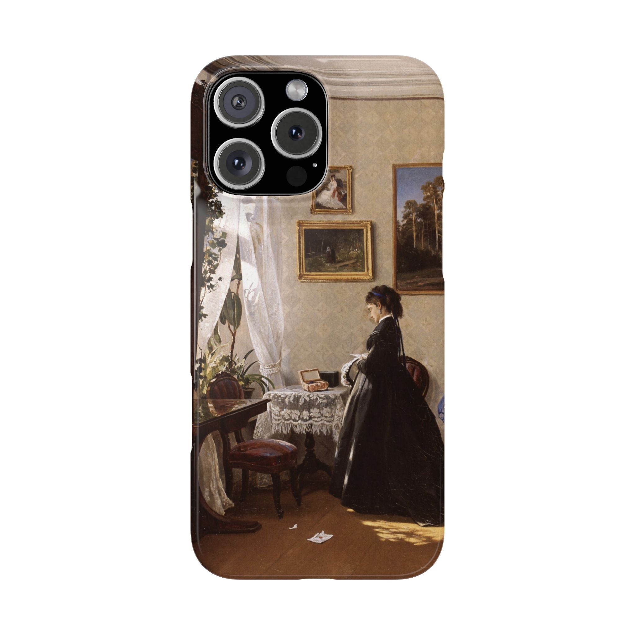 In front of the mirror by Ivan Ivanovich Shishkin - iPhone Slim Case