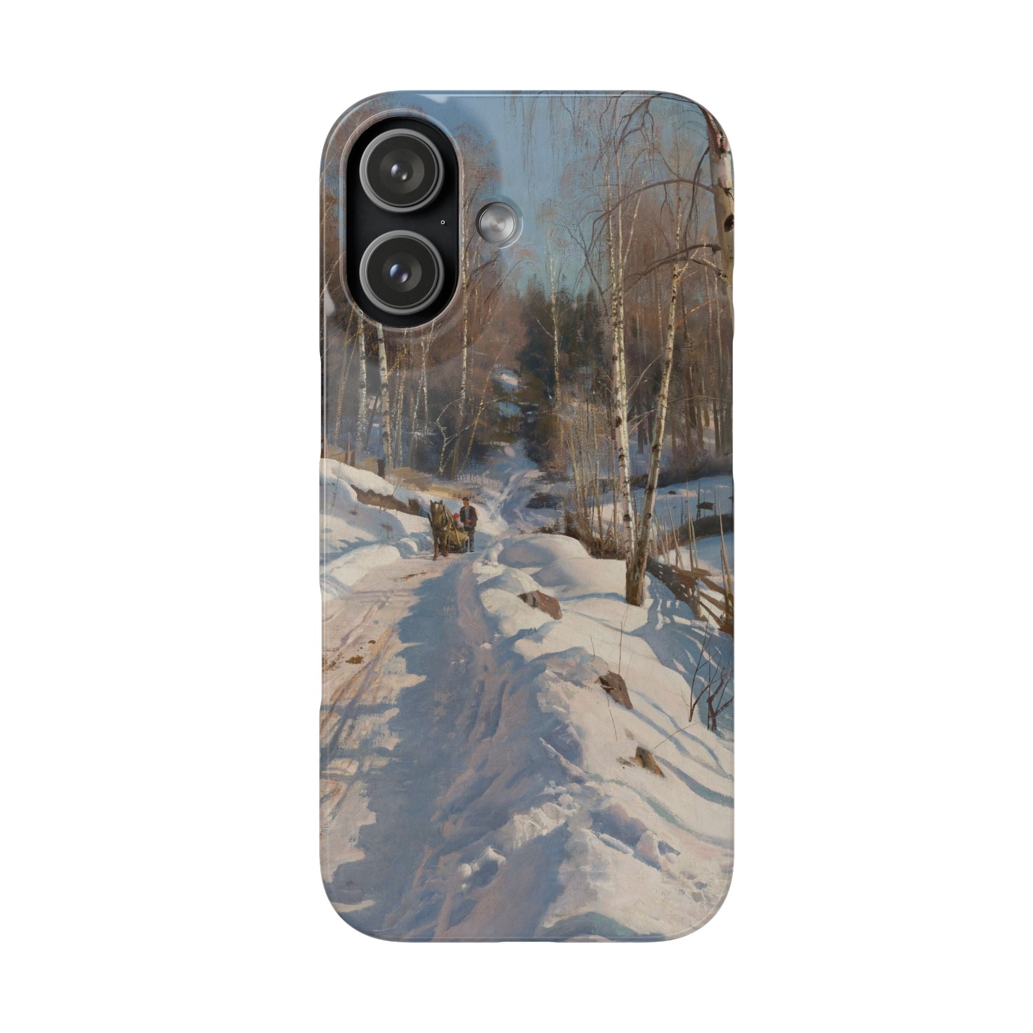 Sleigh ride on a sunny winter day by Peder Mork Monsted - iPhone Slim Case