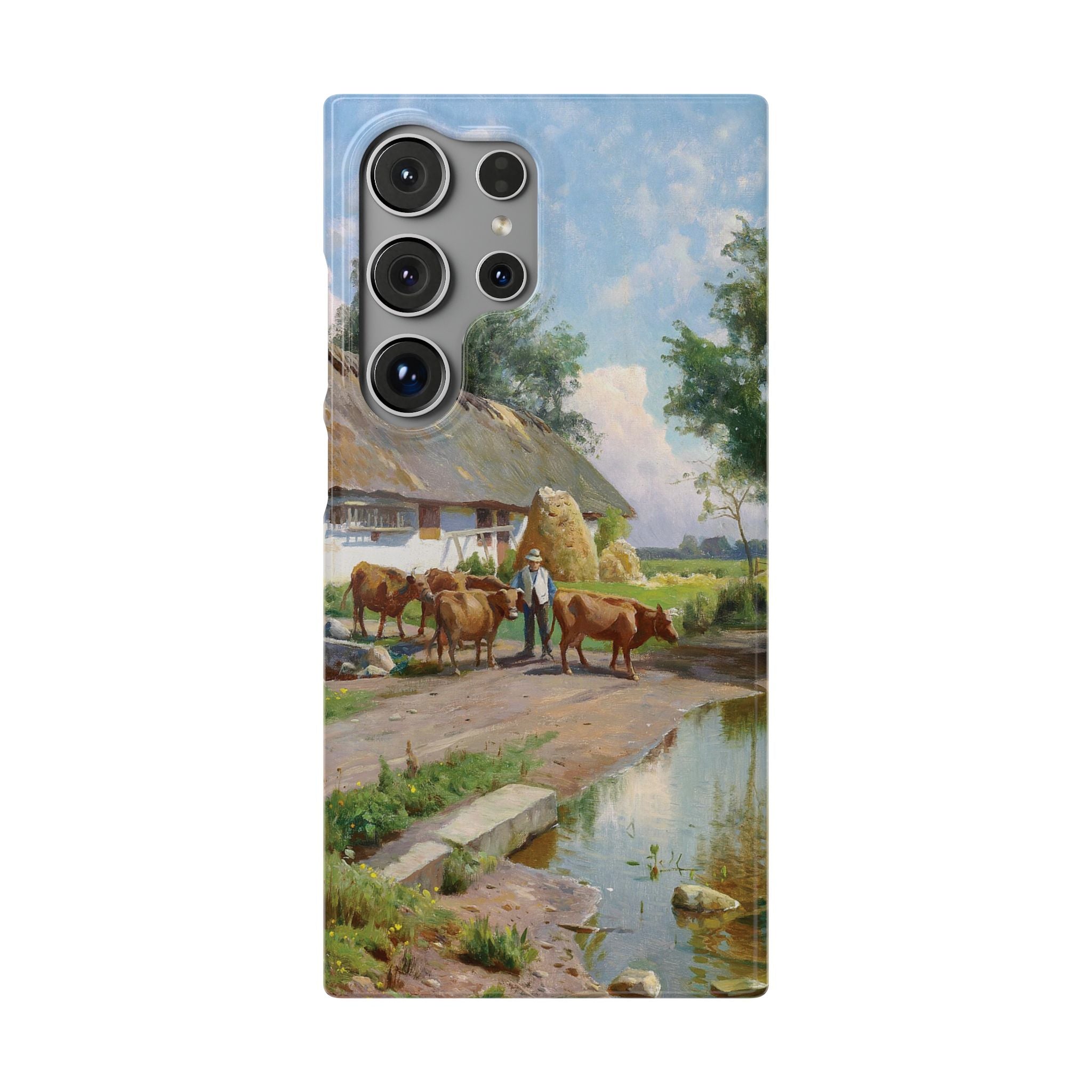 The cows are watered at the village pond in Stroby Egede Denmark by Peder Mork Monsted - Samsung Slim Case