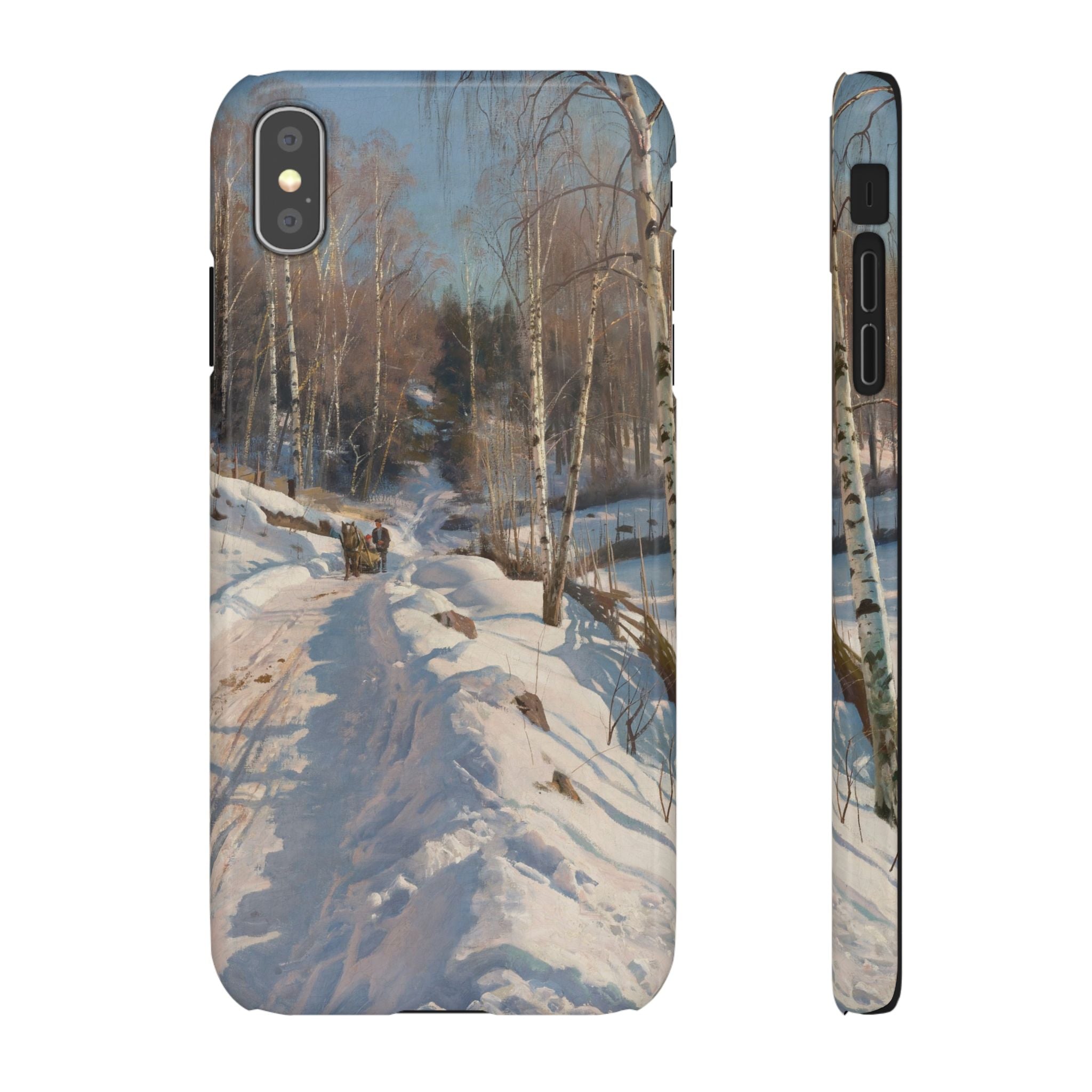 Sleigh ride on a sunny winter day by Peder Mork Monsted - iPhone Slim Case