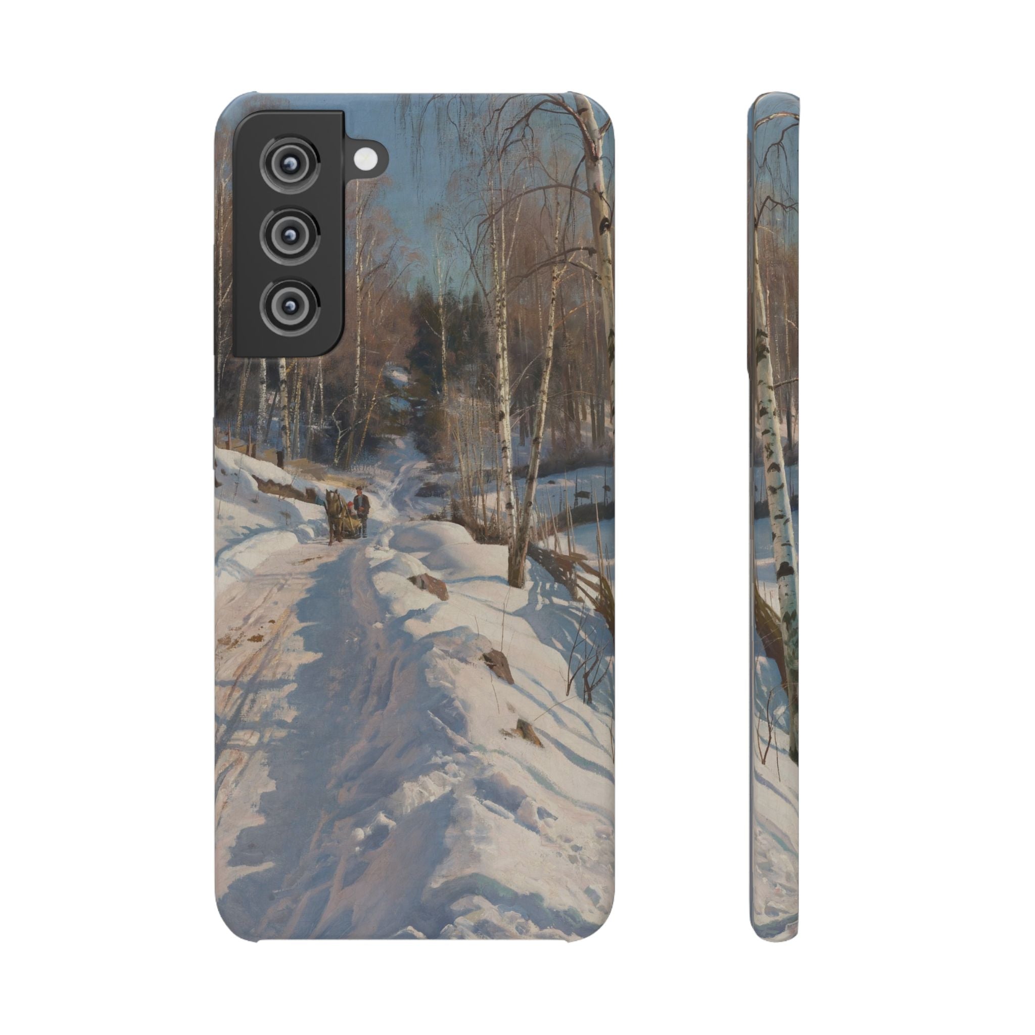 Sleigh ride on a sunny winter day by Peder Mork Monsted - Samsung Slim Case