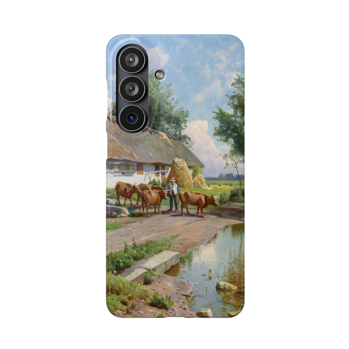 The cows are watered at the village pond in Stroby Egede Denmark by Peder Mork Monsted - Samsung Slim Case