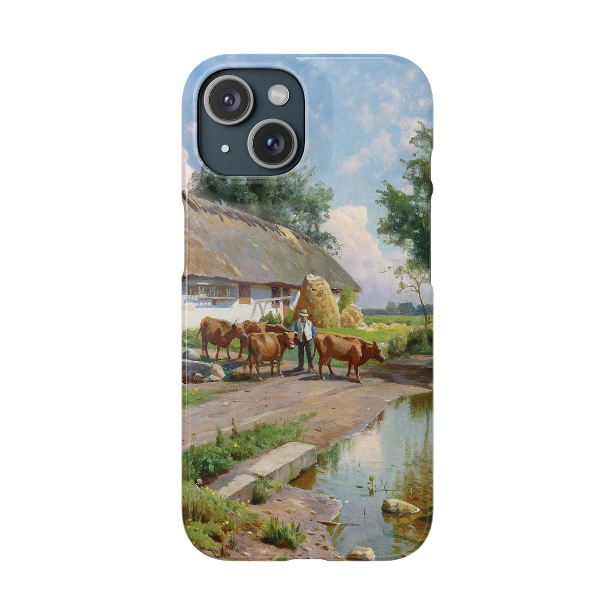 The cows are watered at the village pond in Stroby Egede Denmark by Peder Mork Monsted - iPhone Slim Case