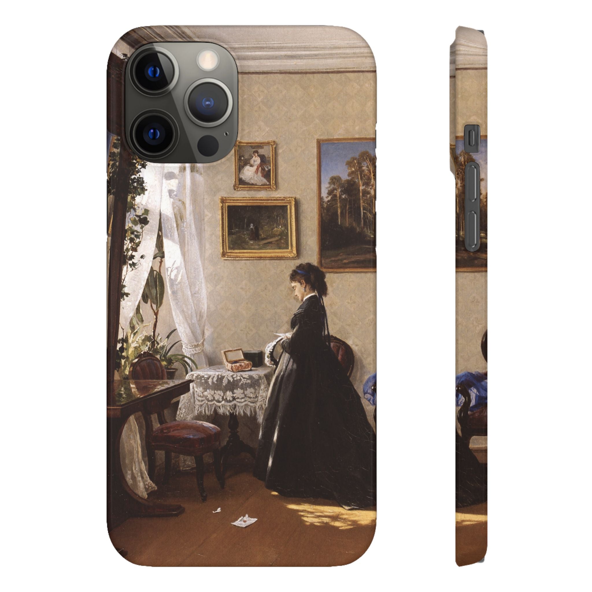 In front of the mirror by Ivan Ivanovich Shishkin - iPhone Slim Case