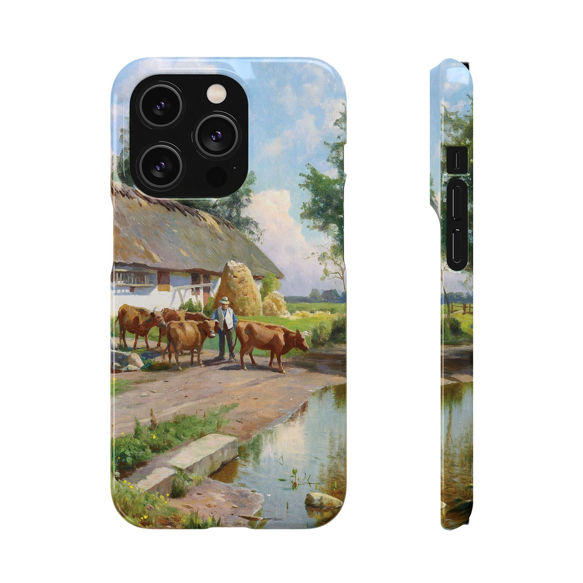 The cows are watered at the village pond in Stroby Egede Denmark by Peder Mork Monsted - iPhone Slim Case