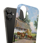 The cows are watered at the village pond in Stroby Egede Denmark by Peder Mork Monsted - iPhone Slim Case