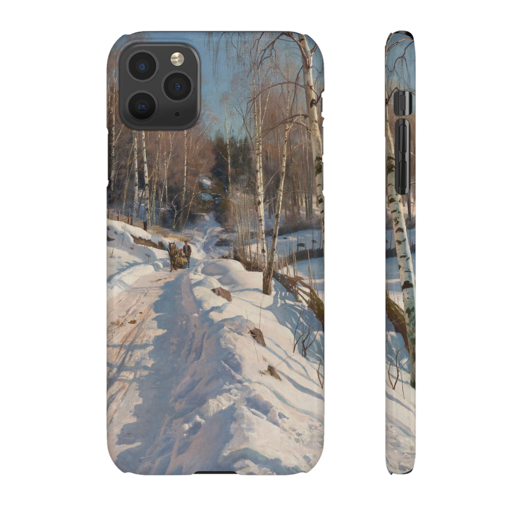 Sleigh ride on a sunny winter day by Peder Mork Monsted - iPhone Slim Case