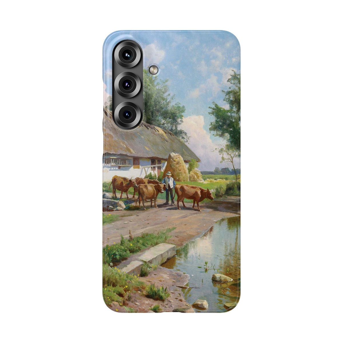 The cows are watered at the village pond in Stroby Egede Denmark by Peder Mork Monsted - Samsung Slim Case