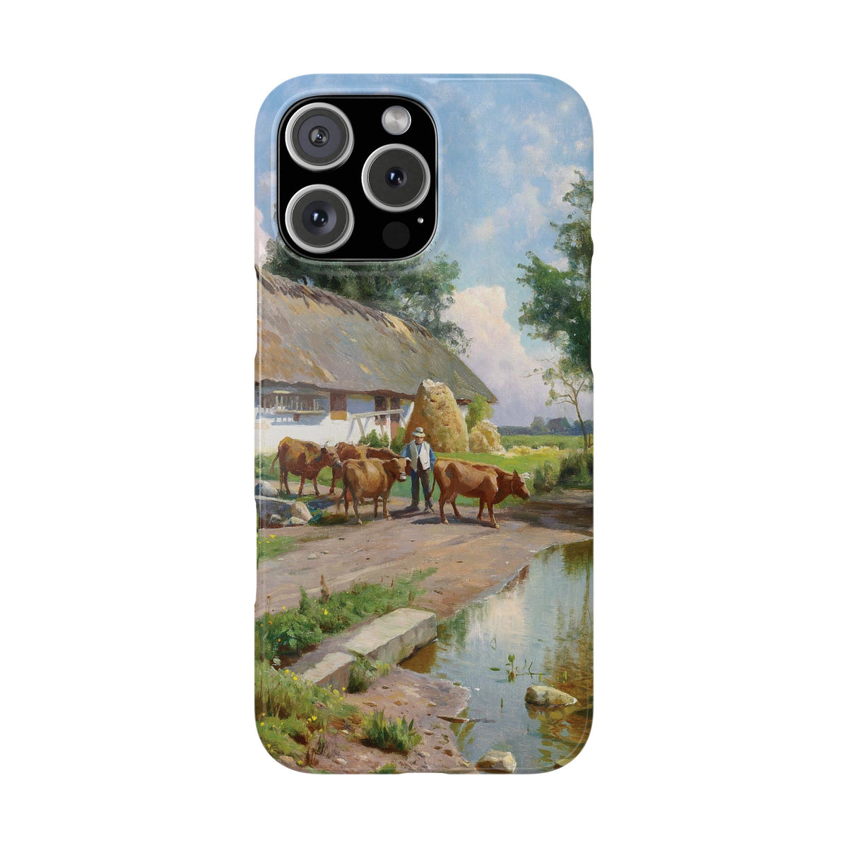 The cows are watered at the village pond in Stroby Egede Denmark by Peder Mork Monsted - iPhone Slim Case