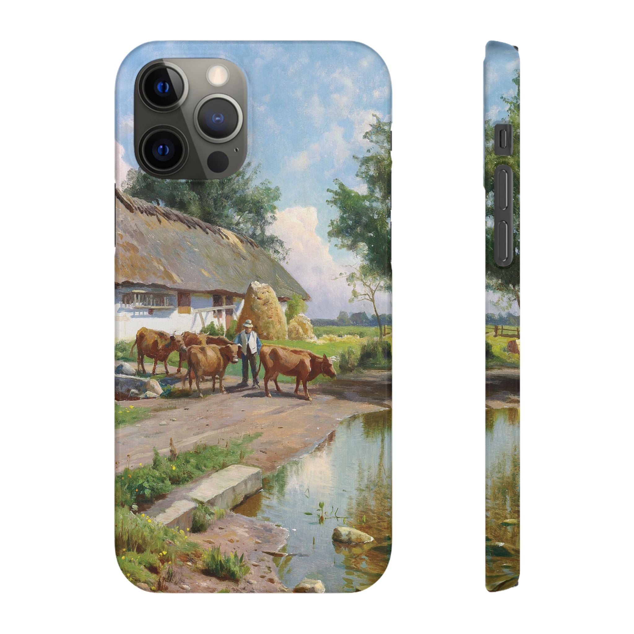 The cows are watered at the village pond in Stroby Egede Denmark by Peder Mork Monsted - iPhone Slim Case