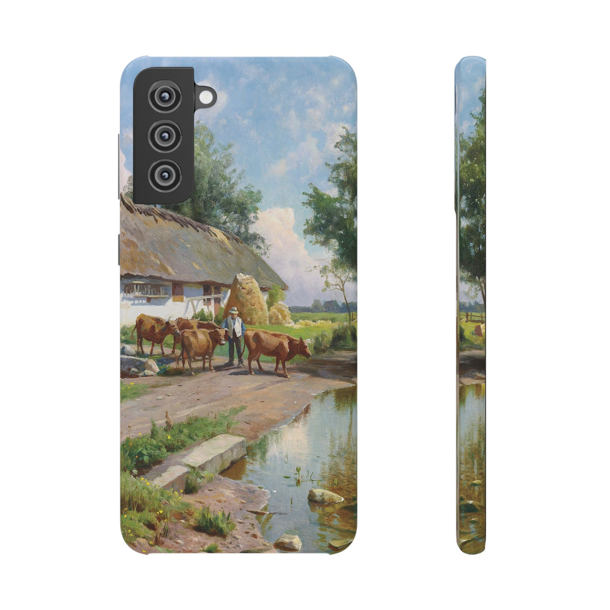 The cows are watered at the village pond in Stroby Egede Denmark by Peder Mork Monsted - Samsung Slim Case