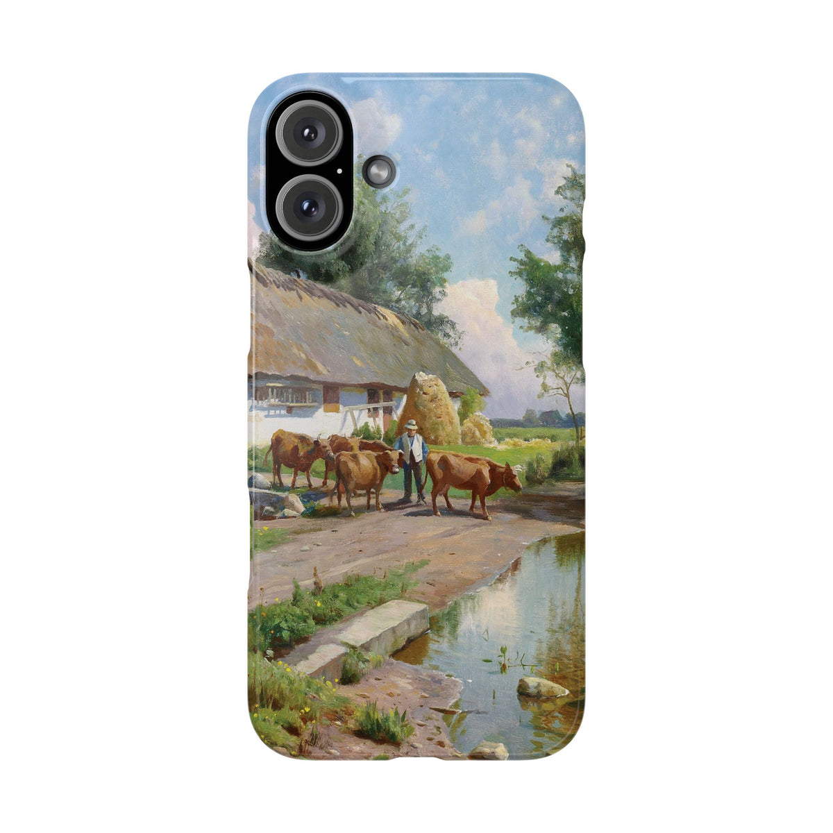 The cows are watered at the village pond in Stroby Egede Denmark by Peder Mork Monsted - iPhone Slim Case