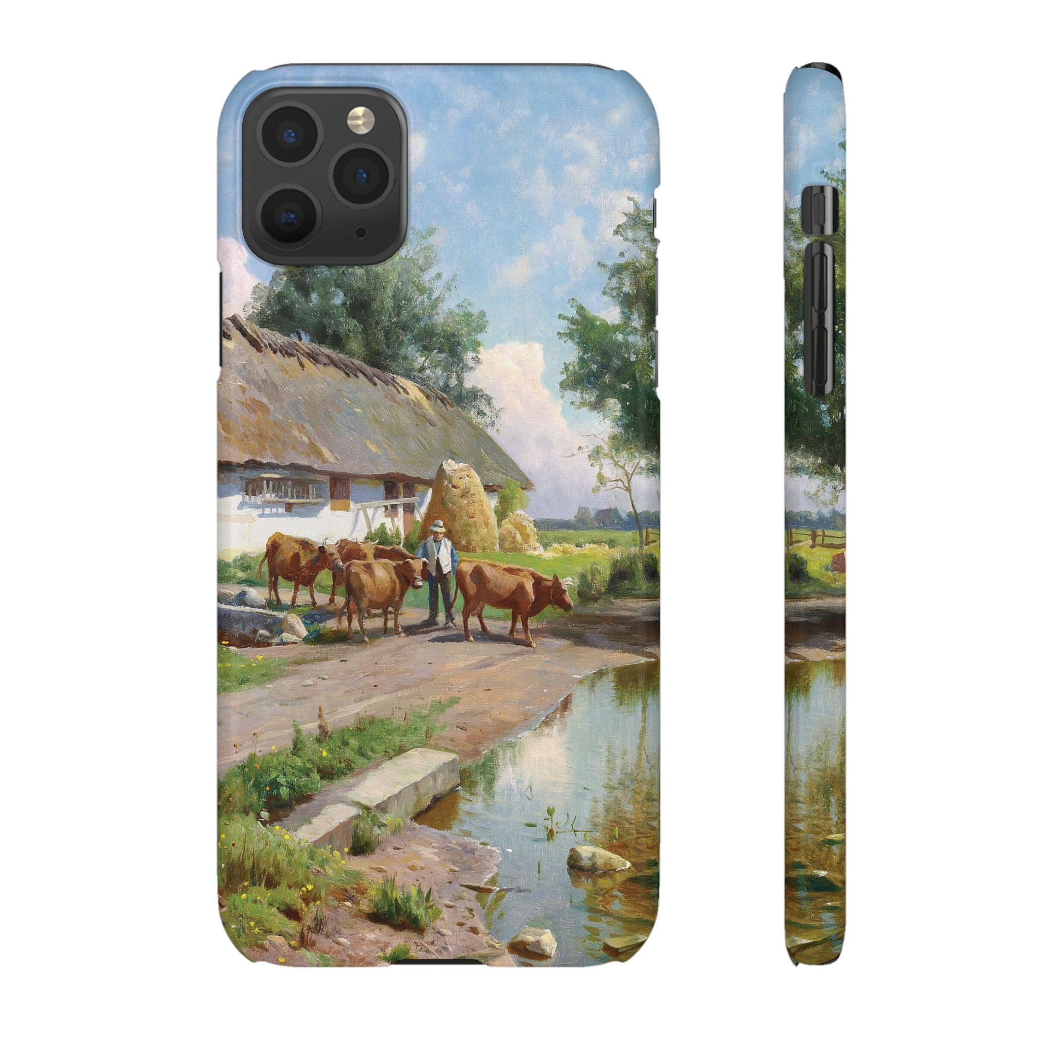 The cows are watered at the village pond in Stroby Egede Denmark by Peder Mork Monsted - iPhone Slim Case