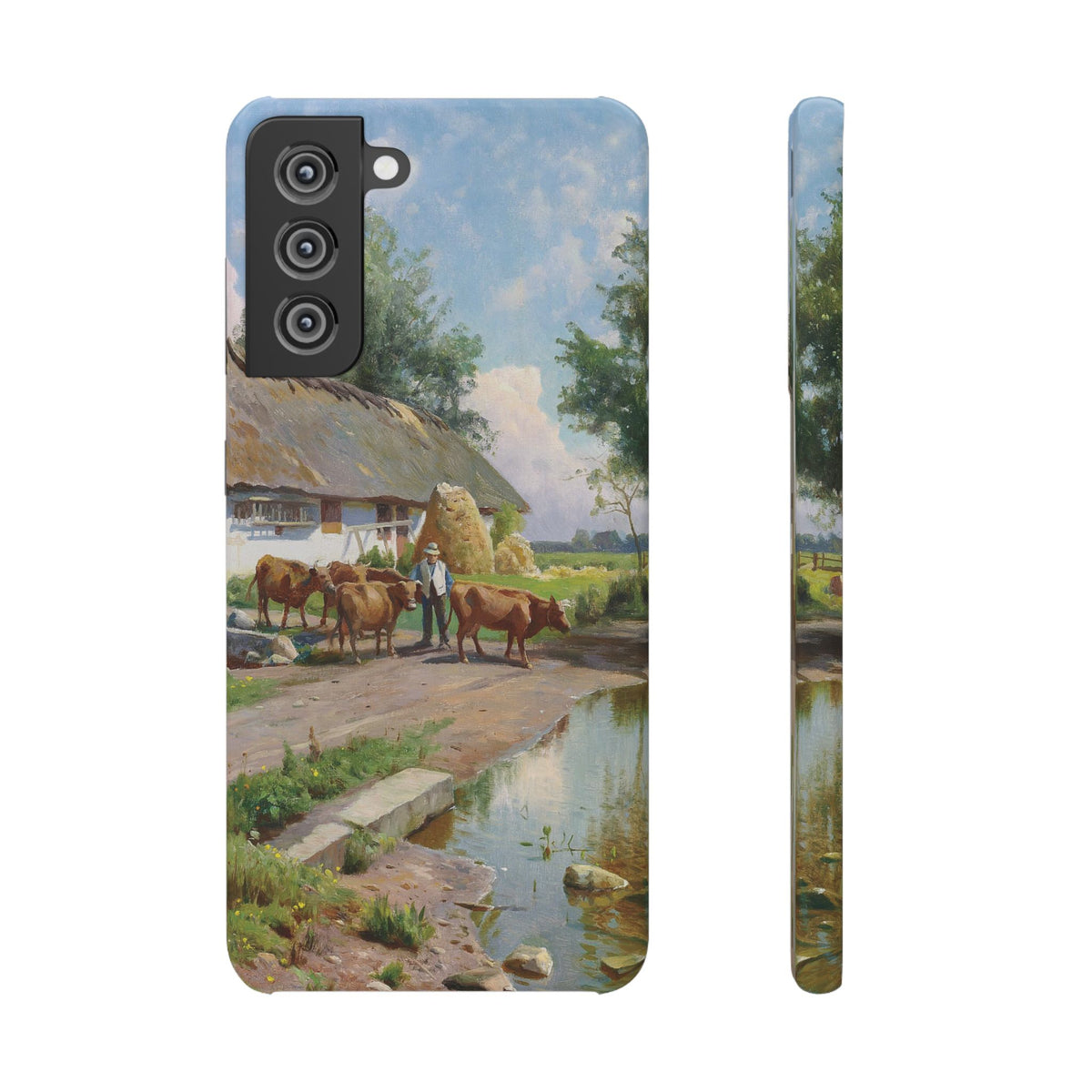 The cows are watered at the village pond in Stroby Egede Denmark by Peder Mork Monsted - Samsung Slim Case